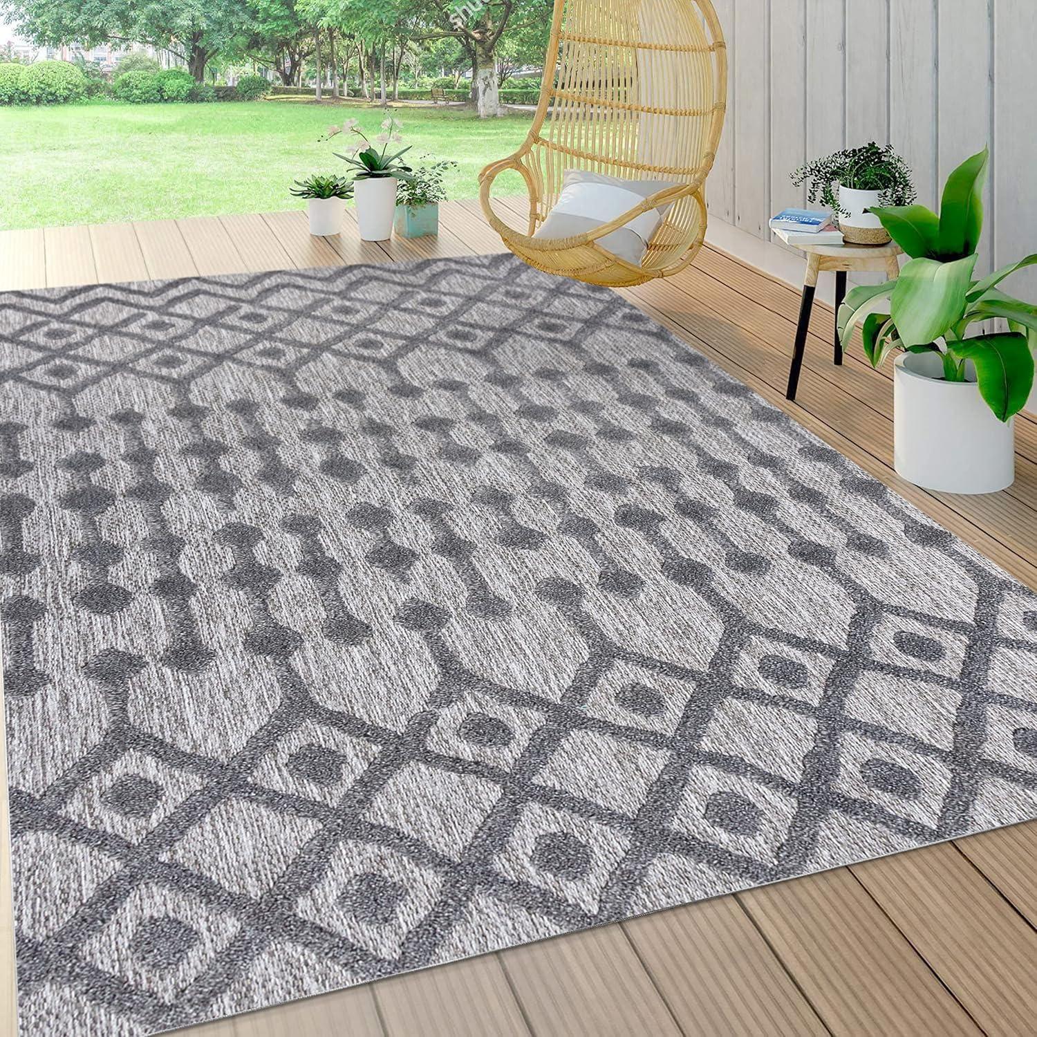 imageJONATHAN Y Moroccan Diamond Indoor Outdoor Round Area Rug 5 Ft Light Gray Peralta for Backyard Patio Porch EasyCleaning High Traffic PetFriendly NonShedding IBZ103C5RDark Gray