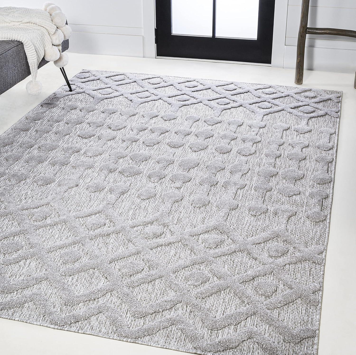 imageJONATHAN Y Moroccan Diamond Indoor Outdoor Round Area Rug 5 Ft Light Gray Peralta for Backyard Patio Porch EasyCleaning High Traffic PetFriendly NonShedding IBZ103C5RLight Gray