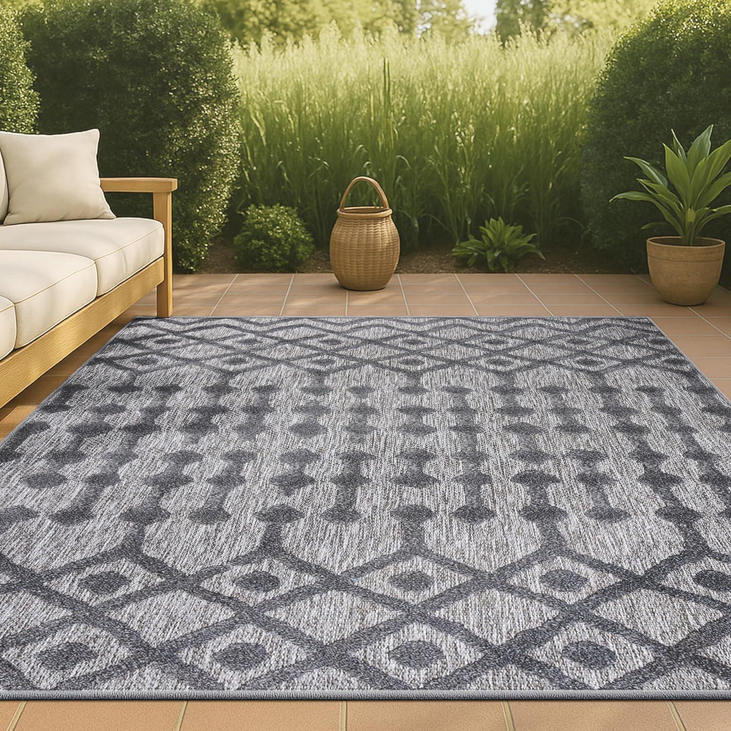 imageJONATHAN Y Moroccan Diamond Indoor Outdoor Round Area Rug 5 Ft Light Gray Peralta for Backyard Patio Porch EasyCleaning High Traffic PetFriendly NonShedding IBZ103C5RDark Gray