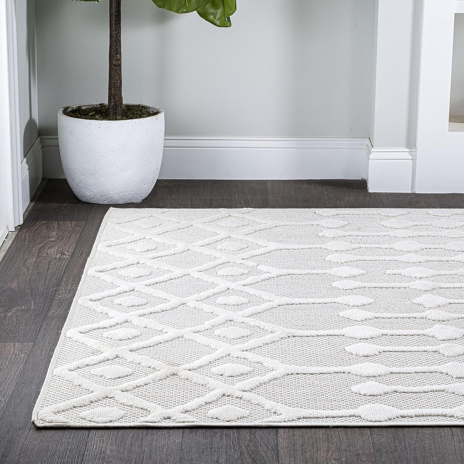 imageJONATHAN Y Moroccan Diamond Indoor Outdoor Round Area Rug 5 Ft Light Gray Peralta for Backyard Patio Porch EasyCleaning High Traffic PetFriendly NonShedding IBZ103C5RIvory