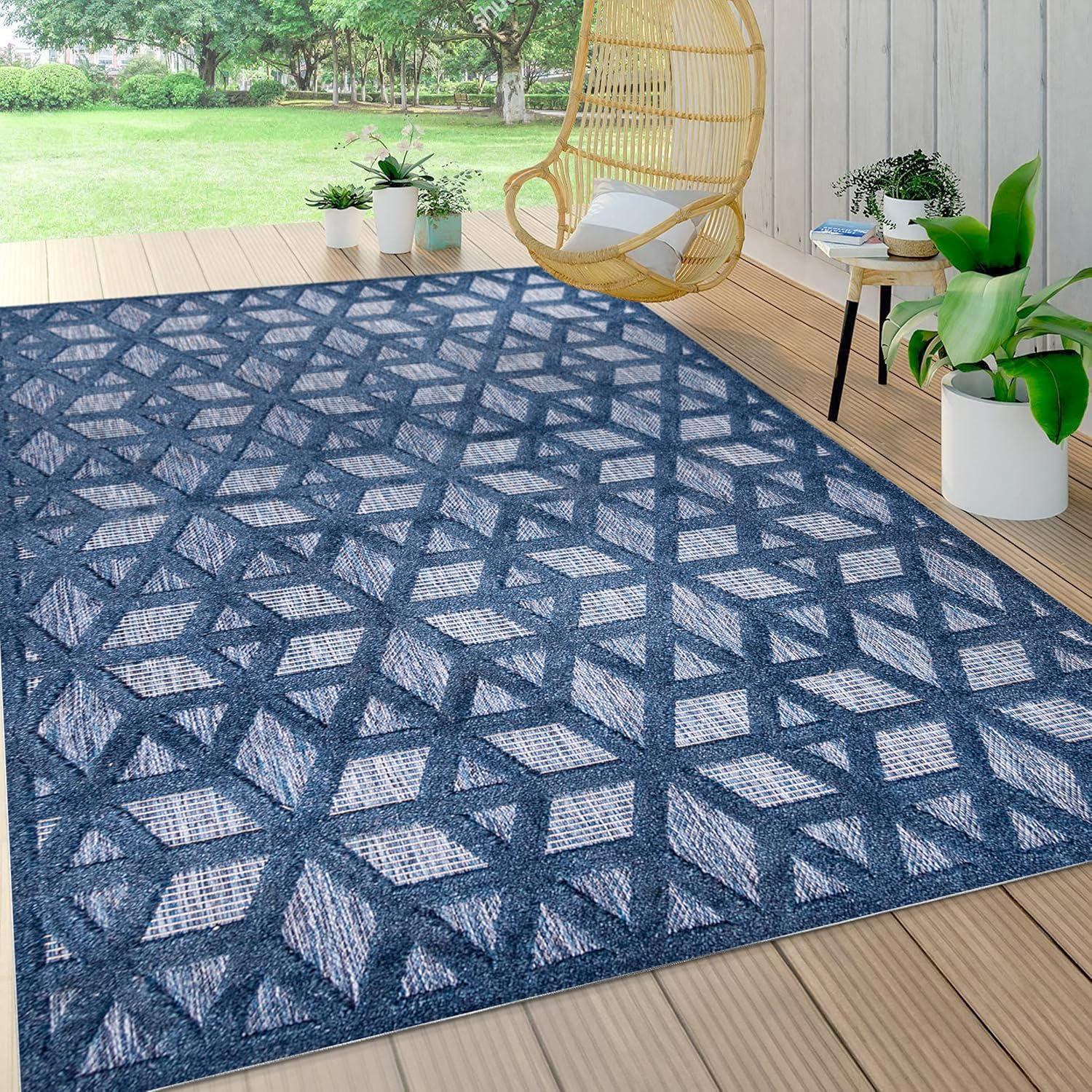 imageJONATHAN Y Neutral Geometric Indoor Outdoor Round Area Rug 5 Ft Dark Gray Talaia for Backyard Patio Porch EasyCleaning High Traffic PetFriendly NonShedding IBZ102A5RNavy