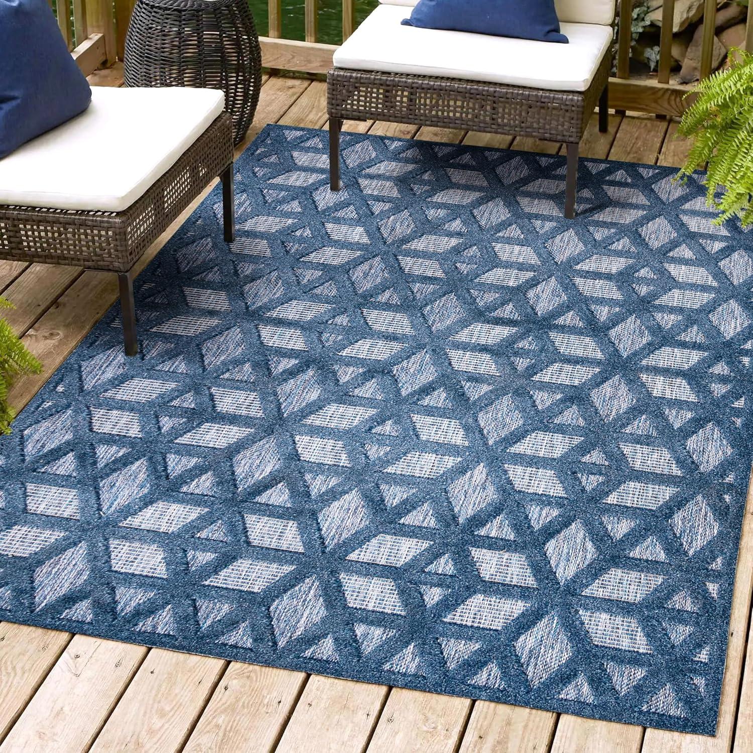 imageJONATHAN Y Neutral Geometric Indoor Outdoor Round Area Rug 5 Ft Dark Gray Talaia for Backyard Patio Porch EasyCleaning High Traffic PetFriendly NonShedding IBZ102A5RNavy