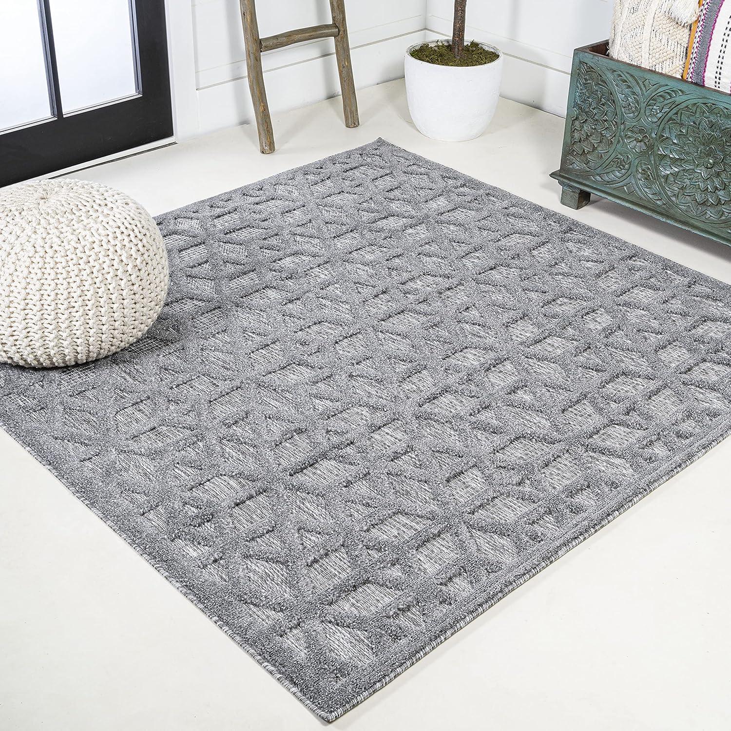 imageJONATHAN Y Neutral Geometric Indoor Outdoor Round Area Rug 5 Ft Dark Gray Talaia for Backyard Patio Porch EasyCleaning High Traffic PetFriendly NonShedding IBZ102A5RDark Gray