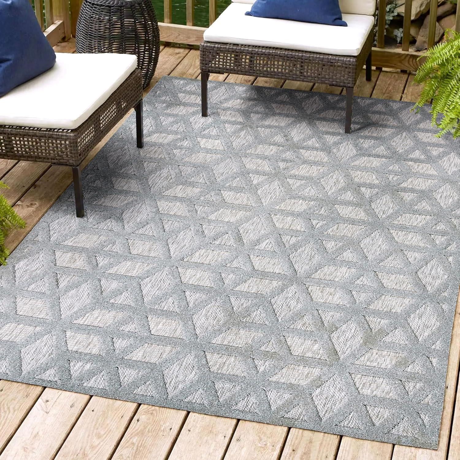 imageJONATHAN Y Neutral Geometric Indoor Outdoor Round Area Rug 5 Ft Dark Gray Talaia for Backyard Patio Porch EasyCleaning High Traffic PetFriendly NonShedding IBZ102A5RLight Gray