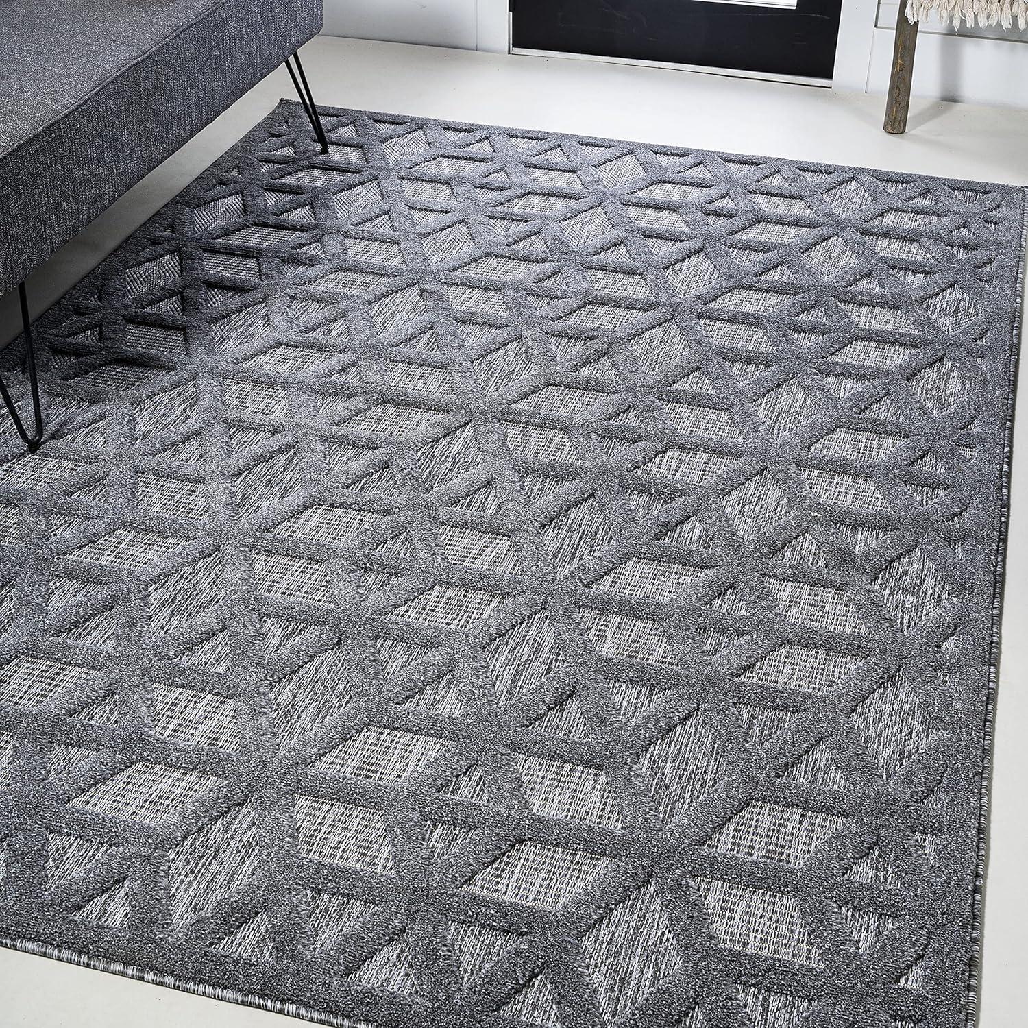 imageJONATHAN Y Neutral Geometric Indoor Outdoor Round Area Rug 5 Ft Dark Gray Talaia for Backyard Patio Porch EasyCleaning High Traffic PetFriendly NonShedding IBZ102A5RDark Gray