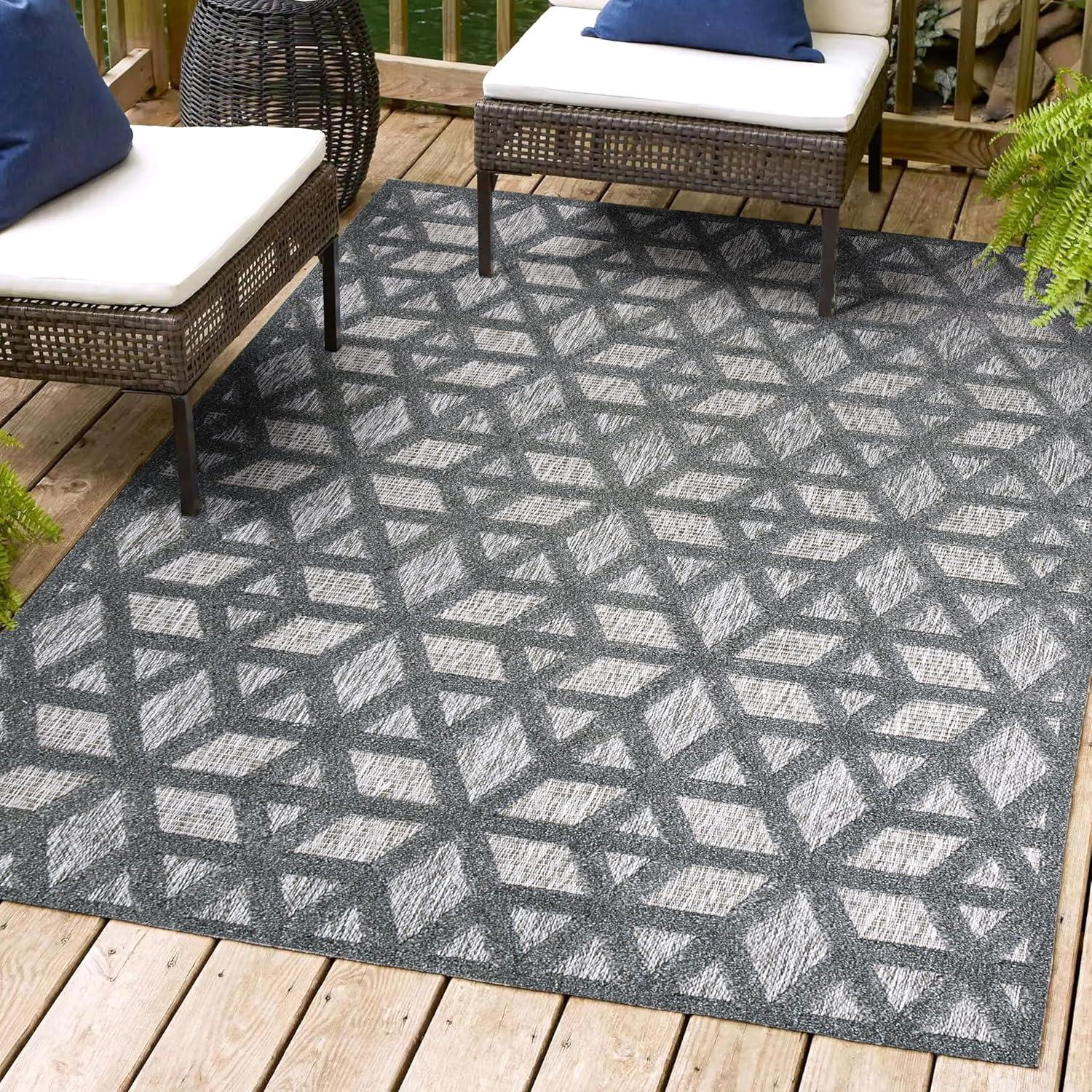 imageJONATHAN Y Neutral Geometric Indoor Outdoor Round Area Rug 5 Ft Dark Gray Talaia for Backyard Patio Porch EasyCleaning High Traffic PetFriendly NonShedding IBZ102A5RDark Gray