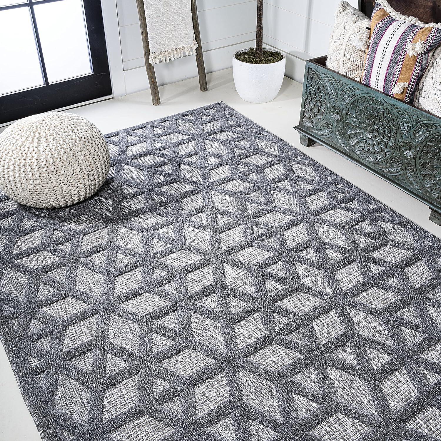 imageJONATHAN Y Neutral Geometric Indoor Outdoor Round Area Rug 5 Ft Dark Gray Talaia for Backyard Patio Porch EasyCleaning High Traffic PetFriendly NonShedding IBZ102A5RDark Gray