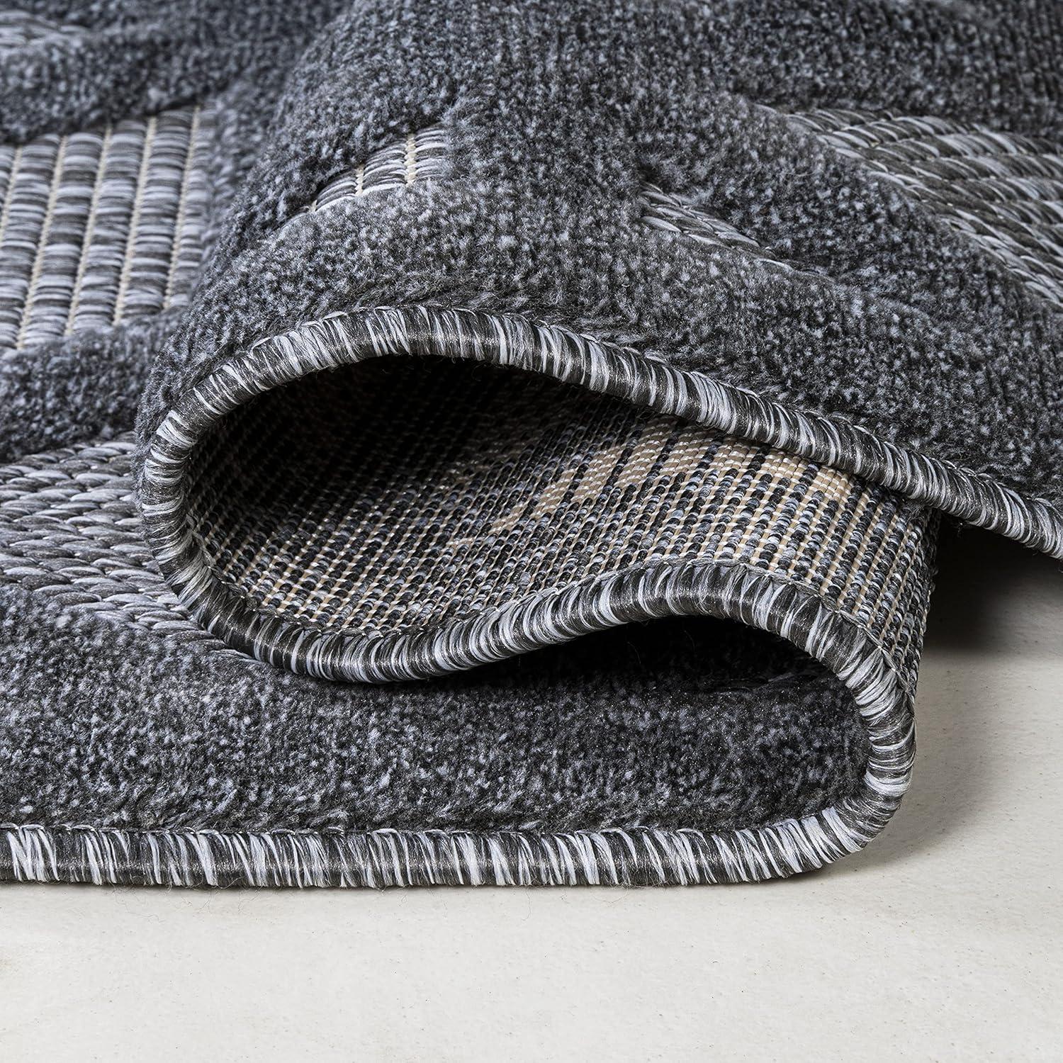 imageJONATHAN Y Neutral Geometric Indoor Outdoor Round Area Rug 5 Ft Dark Gray Talaia for Backyard Patio Porch EasyCleaning High Traffic PetFriendly NonShedding IBZ102A5RDark Gray