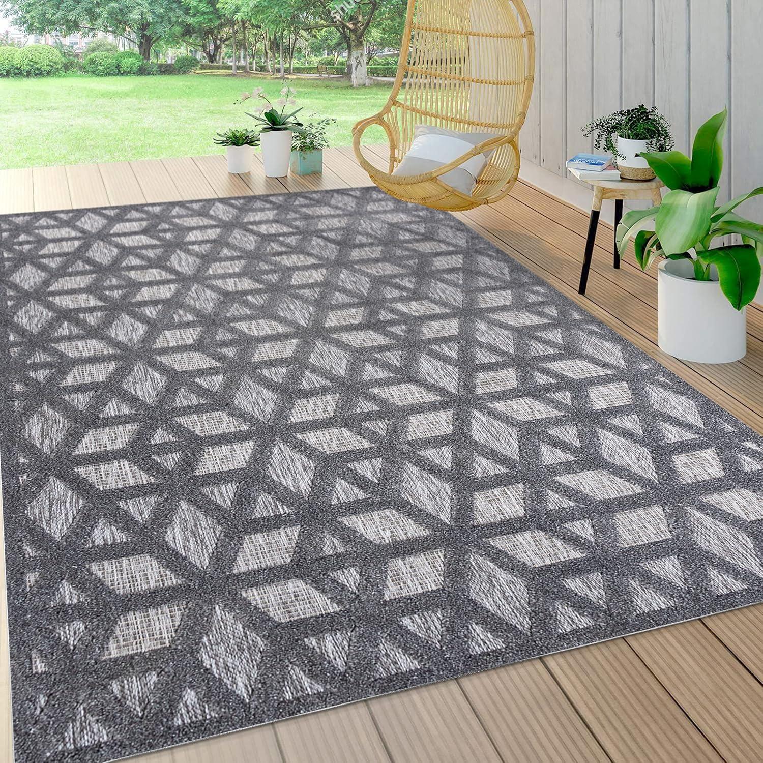 imageJONATHAN Y Neutral Geometric Indoor Outdoor Round Area Rug 5 Ft Dark Gray Talaia for Backyard Patio Porch EasyCleaning High Traffic PetFriendly NonShedding IBZ102A5RDark Gray
