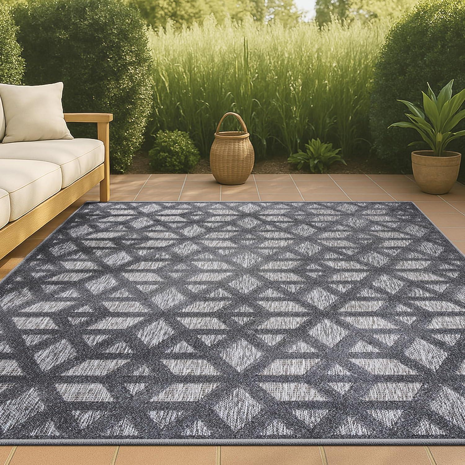 imageJONATHAN Y Neutral Geometric Indoor Outdoor Round Area Rug 5 Ft Dark Gray Talaia for Backyard Patio Porch EasyCleaning High Traffic PetFriendly NonShedding IBZ102A5RDark Gray