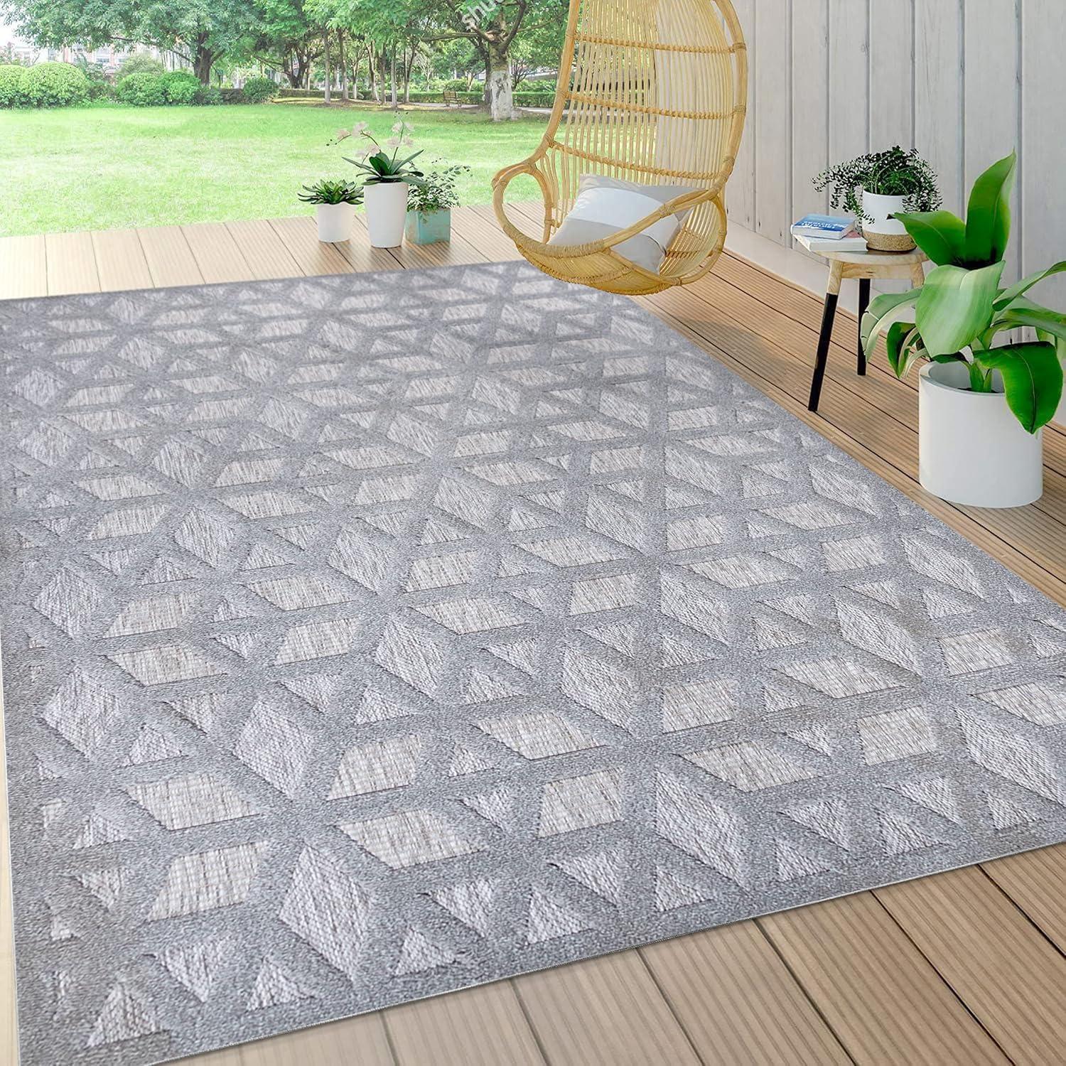 imageJONATHAN Y Neutral Geometric Indoor Outdoor Round Area Rug 5 Ft Dark Gray Talaia for Backyard Patio Porch EasyCleaning High Traffic PetFriendly NonShedding IBZ102A5RLight Gray