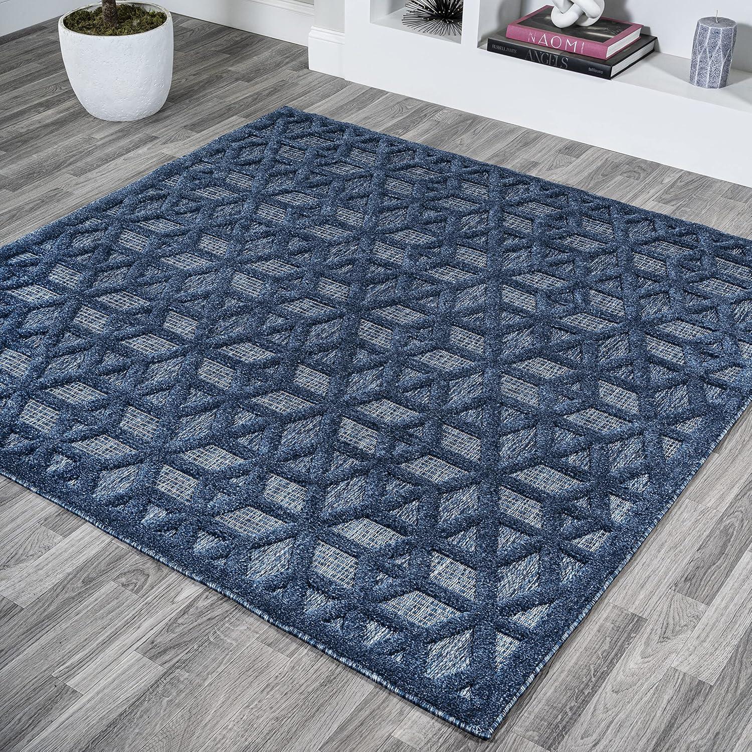 imageJONATHAN Y Neutral Geometric Indoor Outdoor Round Area Rug 5 Ft Dark Gray Talaia for Backyard Patio Porch EasyCleaning High Traffic PetFriendly NonShedding IBZ102A5RNavy