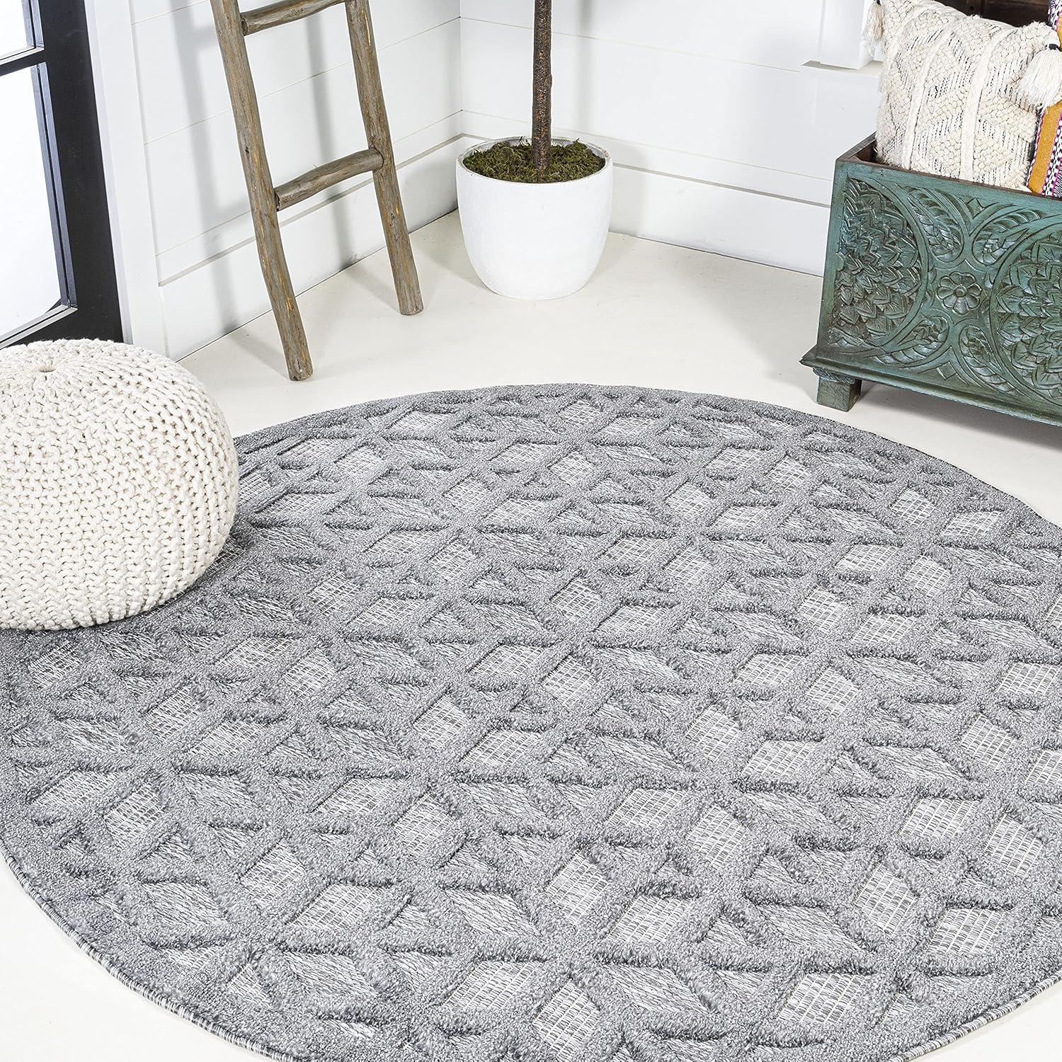 imageJONATHAN Y Neutral Geometric Indoor Outdoor Round Area Rug 5 Ft Dark Gray Talaia for Backyard Patio Porch EasyCleaning High Traffic PetFriendly NonShedding IBZ102A5RDark Gray