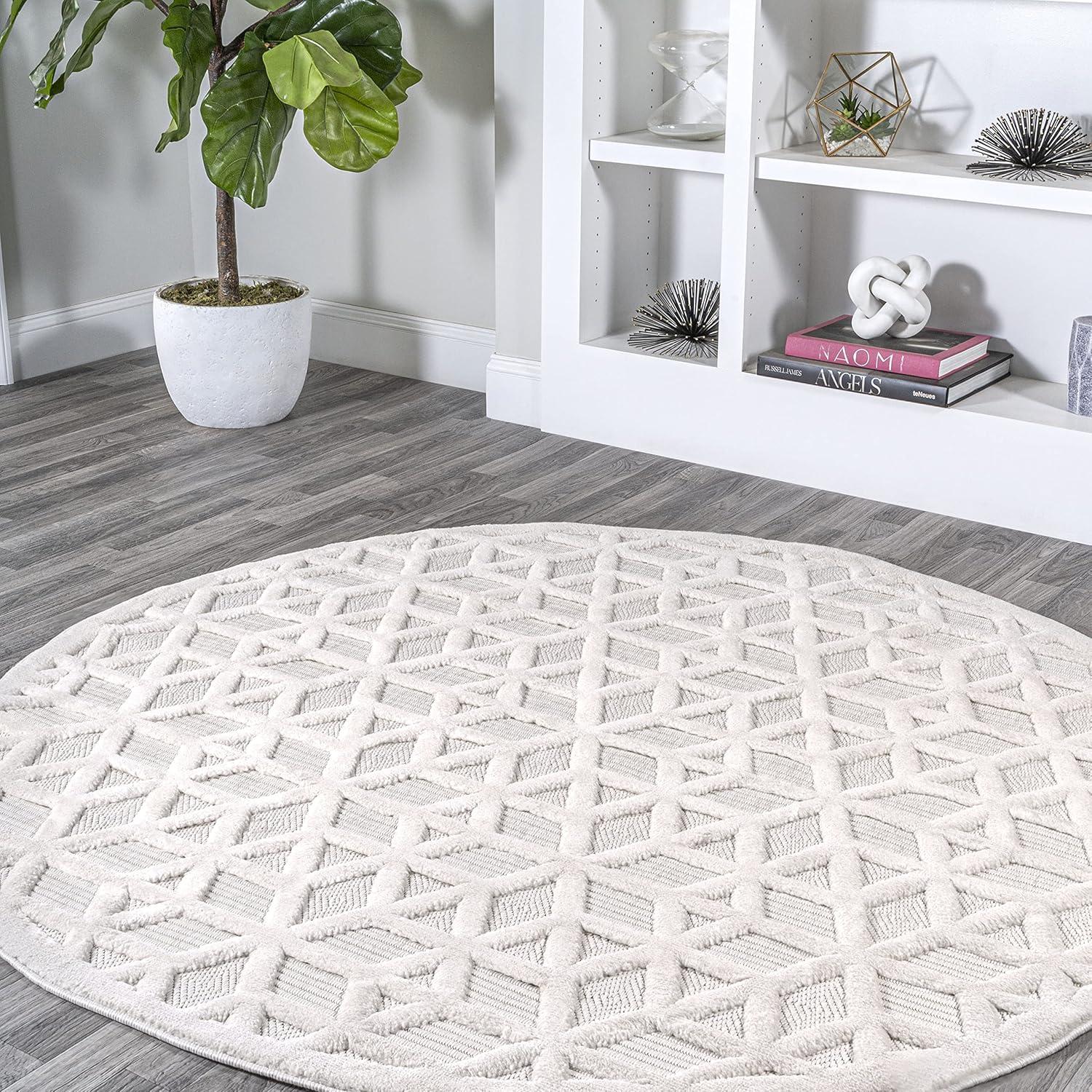imageJONATHAN Y Neutral Geometric Indoor Outdoor Round Area Rug 5 Ft Dark Gray Talaia for Backyard Patio Porch EasyCleaning High Traffic PetFriendly NonShedding IBZ102A5RIvory