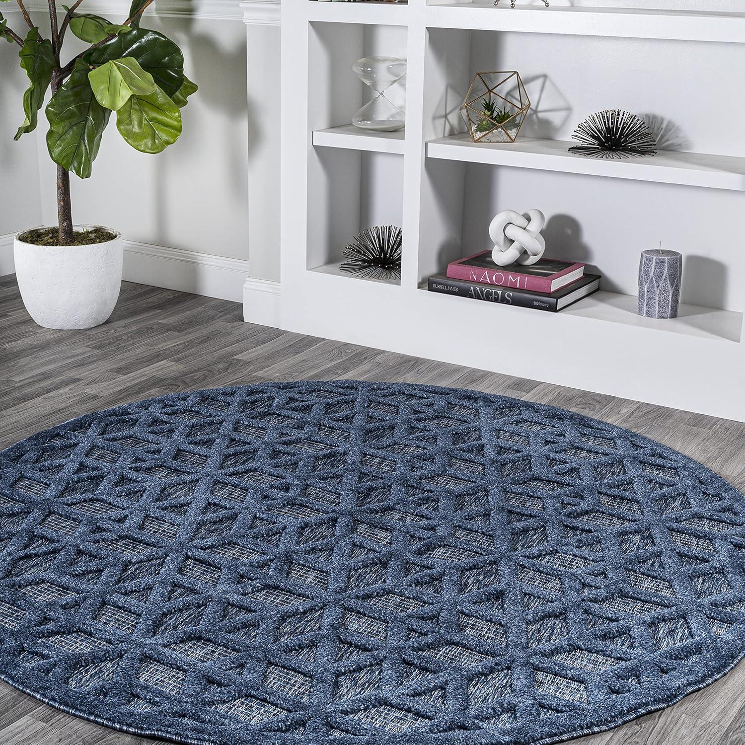 imageJONATHAN Y Neutral Geometric Indoor Outdoor Round Area Rug 5 Ft Dark Gray Talaia for Backyard Patio Porch EasyCleaning High Traffic PetFriendly NonShedding IBZ102A5RNavy