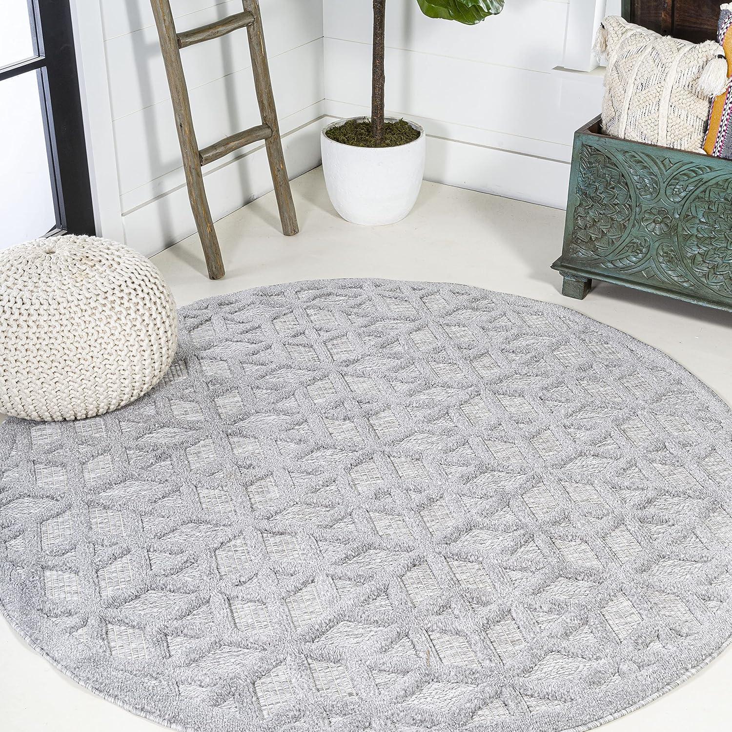 imageJONATHAN Y Neutral Geometric Indoor Outdoor Round Area Rug 5 Ft Dark Gray Talaia for Backyard Patio Porch EasyCleaning High Traffic PetFriendly NonShedding IBZ102A5RLight Gray