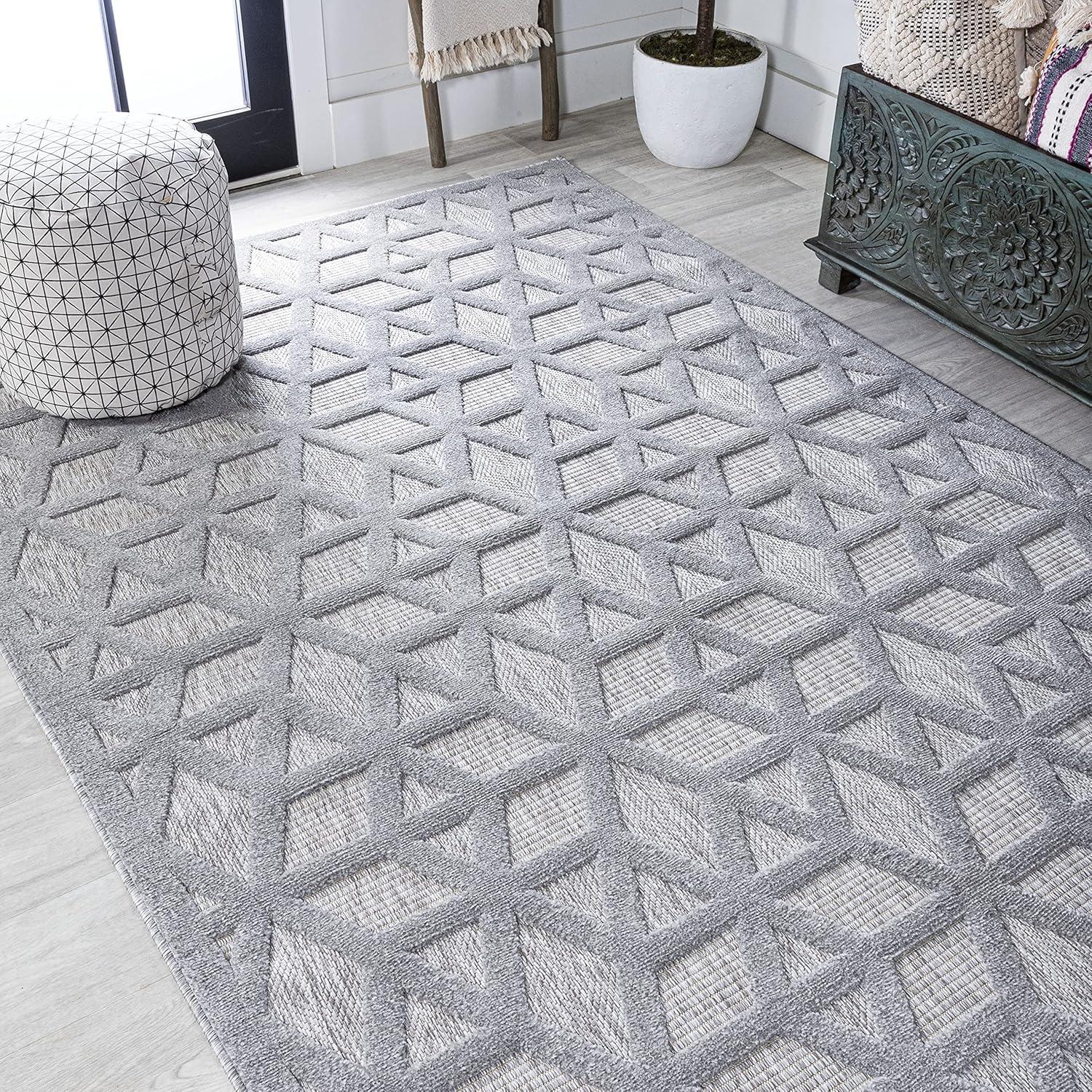 imageJONATHAN Y Neutral Geometric Indoor Outdoor Round Area Rug 5 Ft Dark Gray Talaia for Backyard Patio Porch EasyCleaning High Traffic PetFriendly NonShedding IBZ102A5RLight Gray