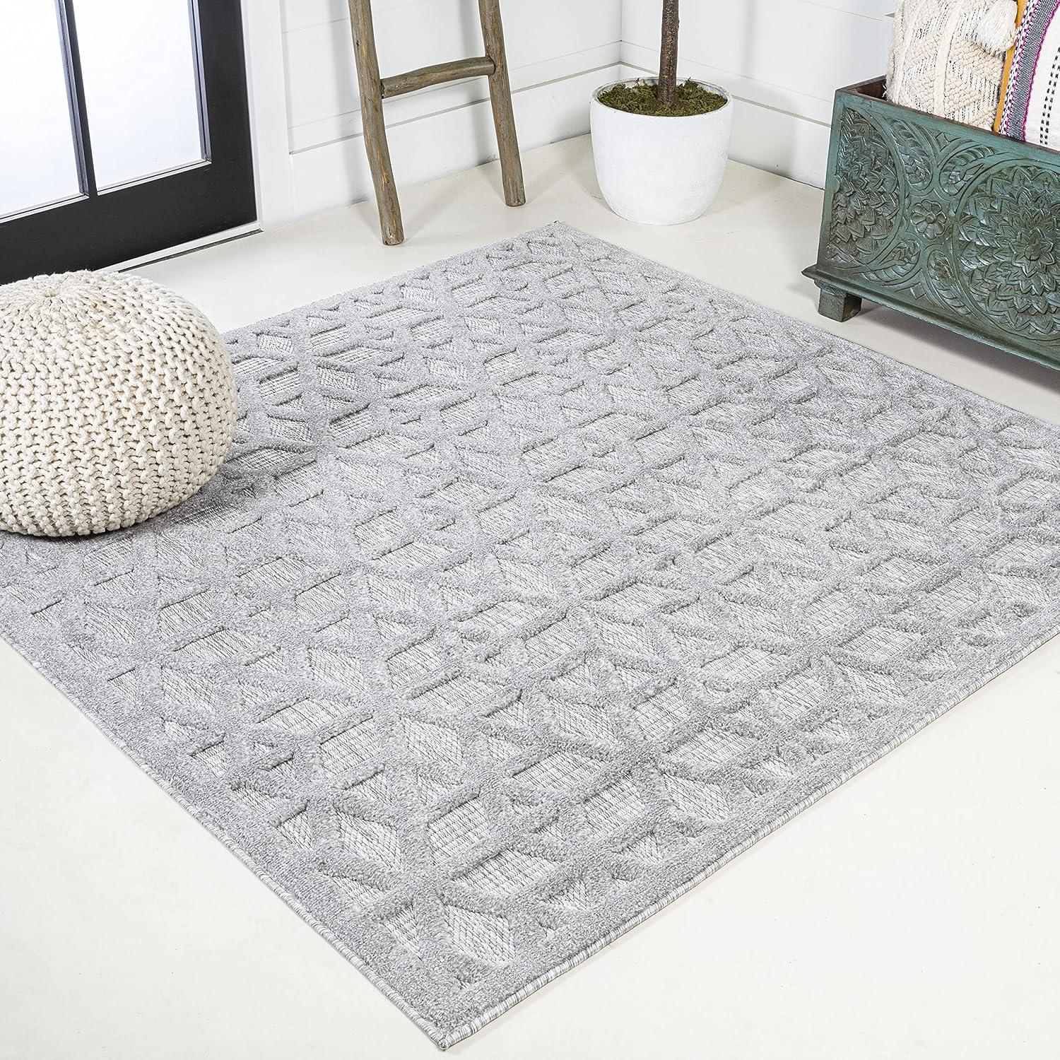 imageJONATHAN Y Neutral Geometric Indoor Outdoor Round Area Rug 5 Ft Dark Gray Talaia for Backyard Patio Porch EasyCleaning High Traffic PetFriendly NonShedding IBZ102A5RLight Gray