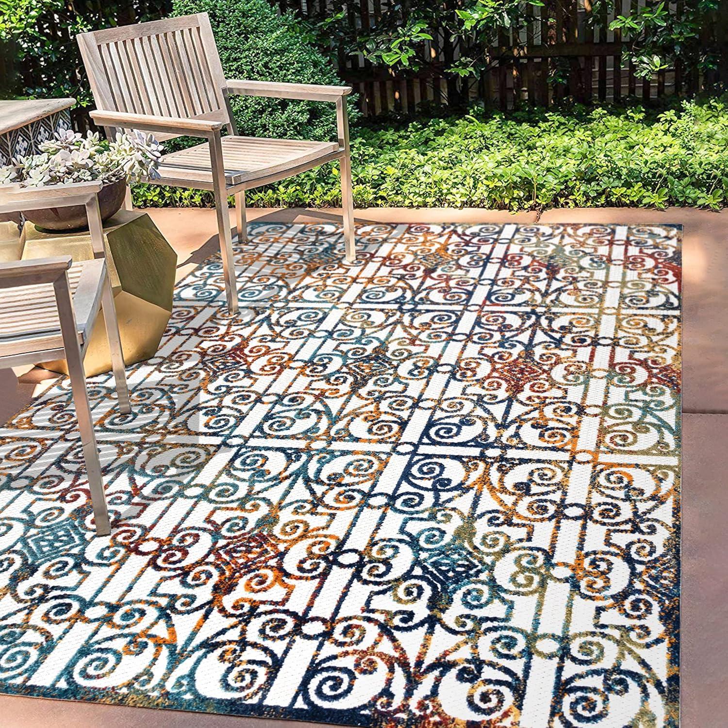 imageJONATHAN Y Ornate Trellis Indoor Outdoor Runner Rug 2X8 CreamBlueOrange Cetara for Backyard Patio Porch EasyCleaning High Traffic PetFriendly NonShedding AMC111A2853 x 76 Rectangular