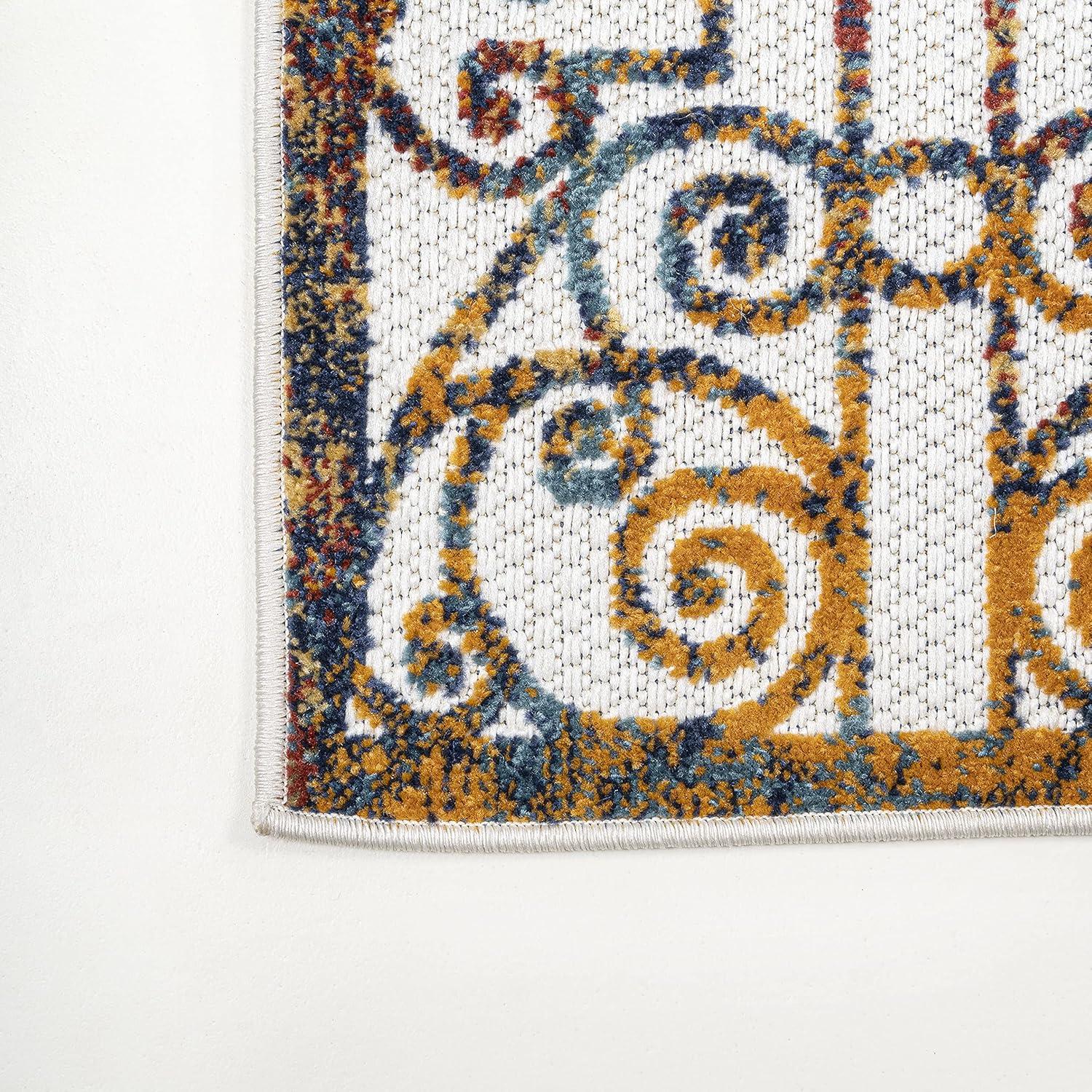 imageJONATHAN Y Ornate Trellis Indoor Outdoor Runner Rug 2X8 CreamBlueOrange Cetara for Backyard Patio Porch EasyCleaning High Traffic PetFriendly NonShedding AMC111A2823 x 8 Runner