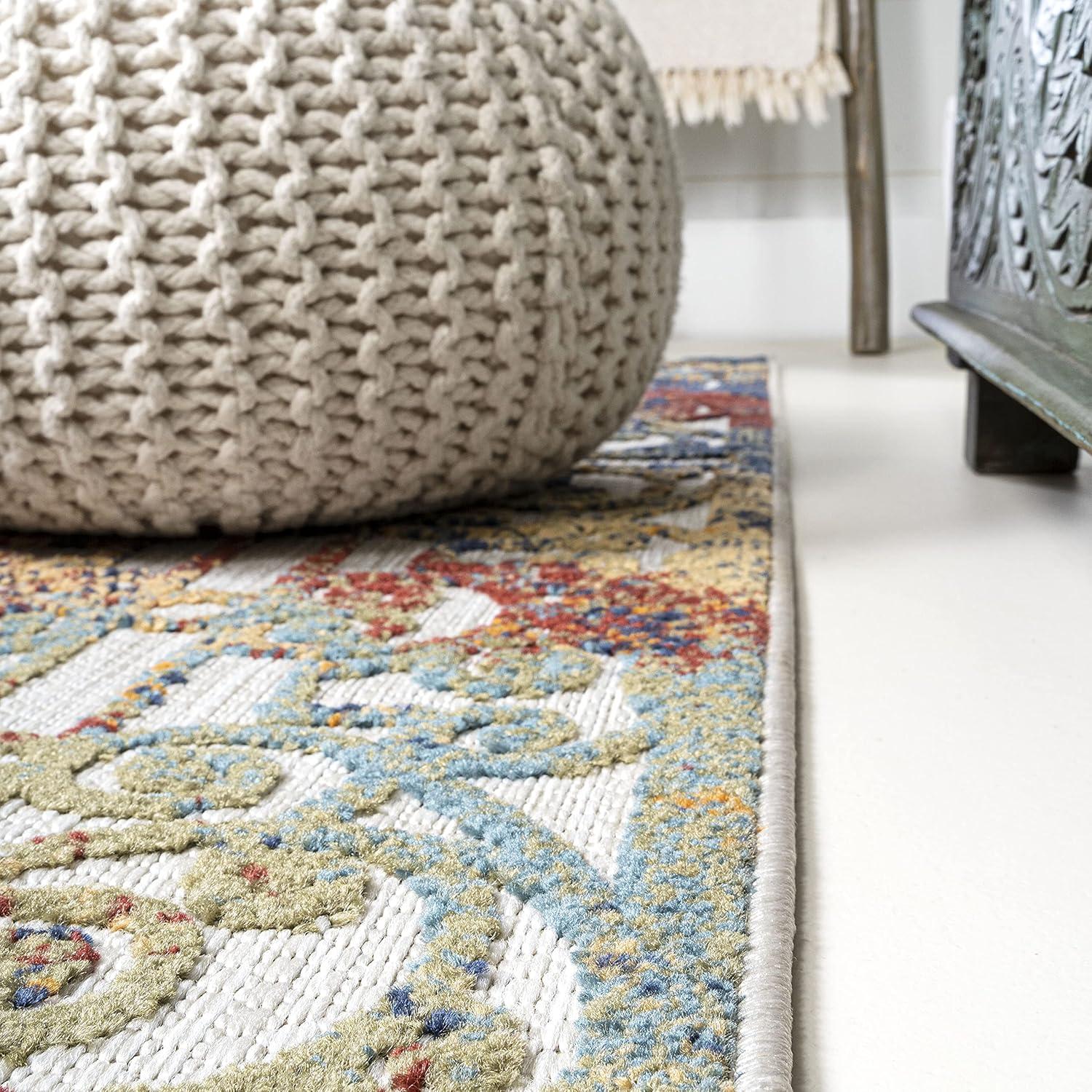 imageJONATHAN Y Ornate Trellis Indoor Outdoor Runner Rug 2X8 CreamBlueOrange Cetara for Backyard Patio Porch EasyCleaning High Traffic PetFriendly NonShedding AMC111A2823 x 8 Runner