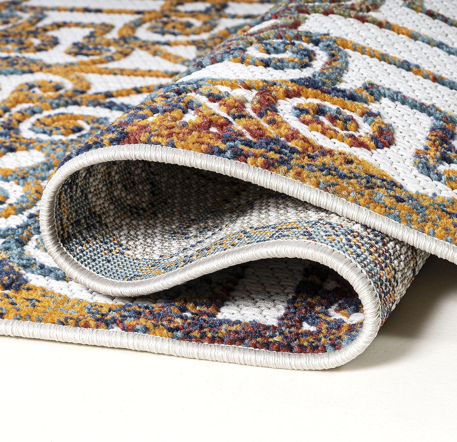 imageJONATHAN Y Ornate Trellis Indoor Outdoor Runner Rug 2X8 CreamBlueOrange Cetara for Backyard Patio Porch EasyCleaning High Traffic PetFriendly NonShedding AMC111A2823 x 8 Runner