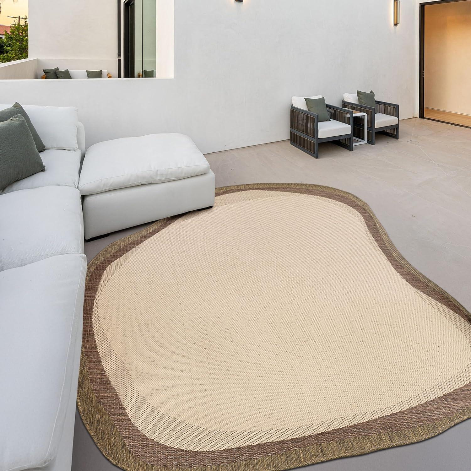 imageJONATHAN Y Rustic Abstract Indoor Outdoor Area Rug 8X10 CreamNavy Wyatt Modern for Backyard Patio Porch EasyCleaning High Traffic PetFriendly NonShedding SHP200D8BeigeBrown