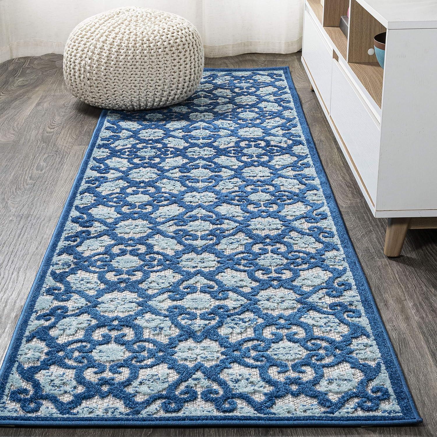 imageJONATHAN Y Tile Trellis Indoor Outdoor Runner Rug 2X8 Light GrayBlue Gallia HighLow for Backyard Patio Porch EasyCleaning High Traffic PetFriendly NonShedding AMC107B28Light GrayBlue