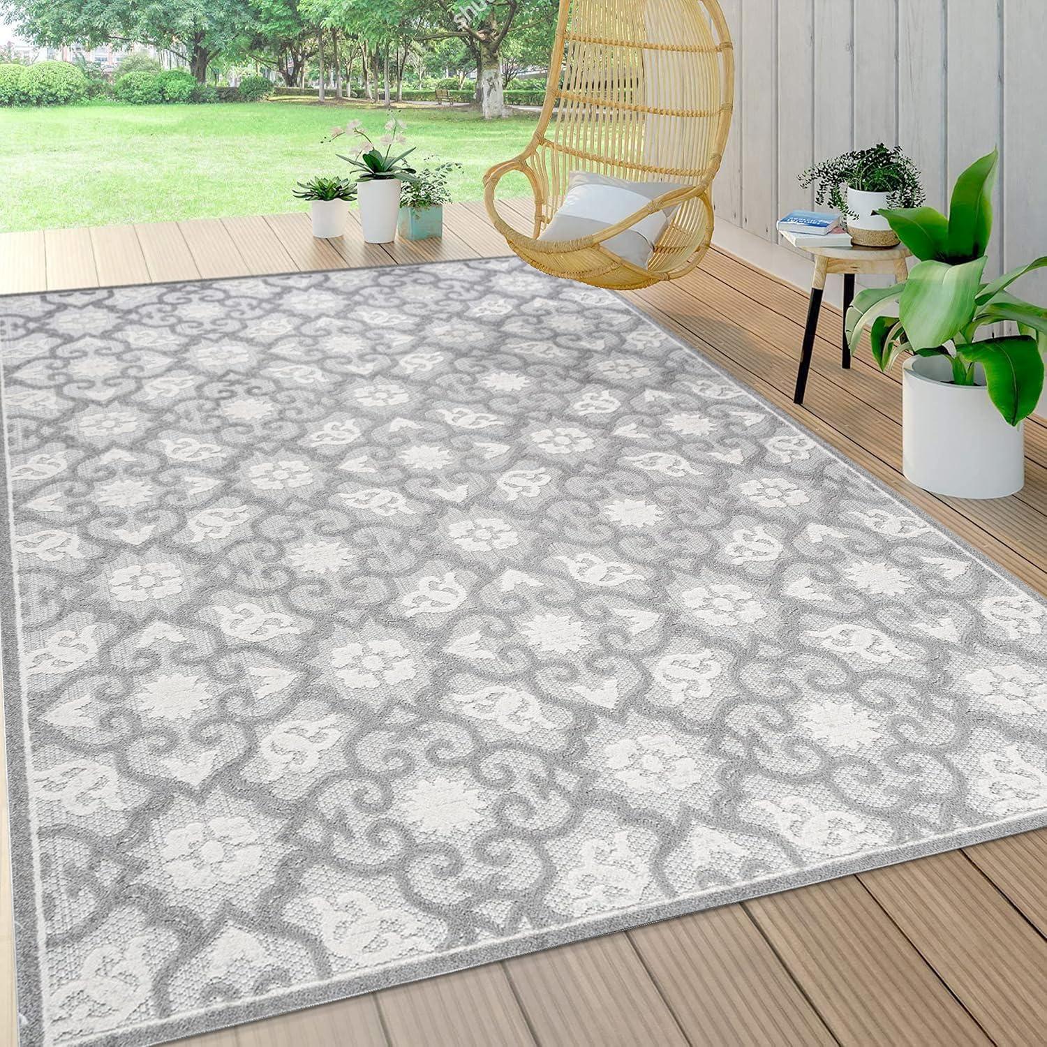 imageJONATHAN Y Tile Trellis Indoor Outdoor Runner Rug 2X8 Light GrayBlue Gallia HighLow for Backyard Patio Porch EasyCleaning High Traffic PetFriendly NonShedding AMC107B28Light GrayIvory
