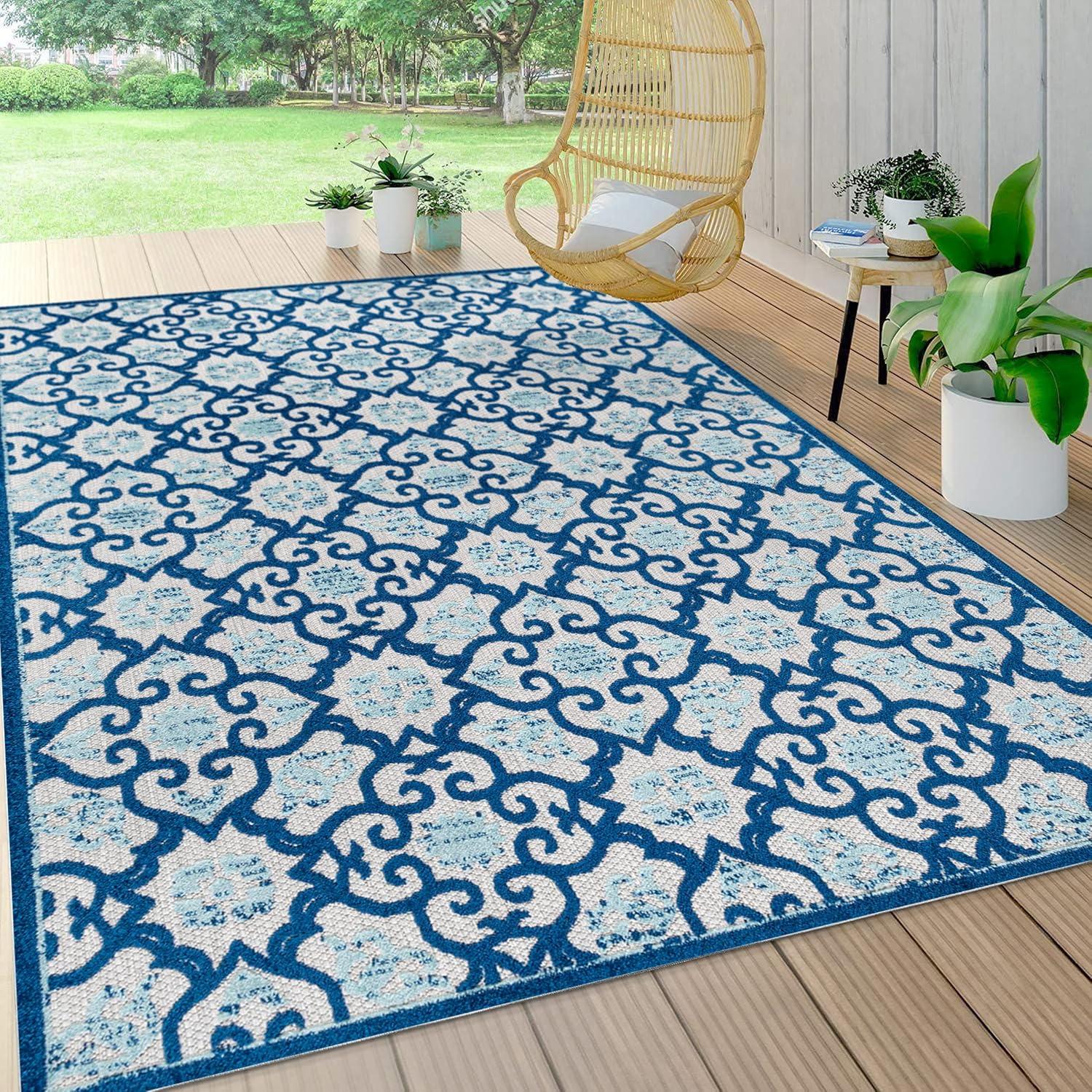 imageJONATHAN Y Tile Trellis Indoor Outdoor Runner Rug 2X8 Light GrayBlue Gallia HighLow for Backyard Patio Porch EasyCleaning High Traffic PetFriendly NonShedding AMC107B28Light GrayBlue