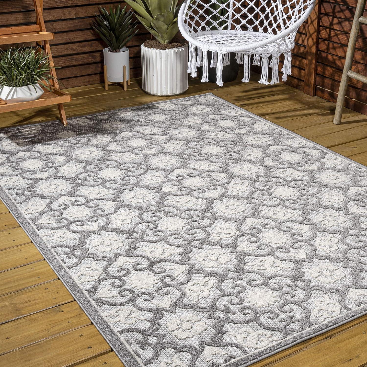imageJONATHAN Y Tile Trellis Indoor Outdoor Runner Rug 2X8 Light GrayBlue Gallia HighLow for Backyard Patio Porch EasyCleaning High Traffic PetFriendly NonShedding AMC107B28Light GrayIvory