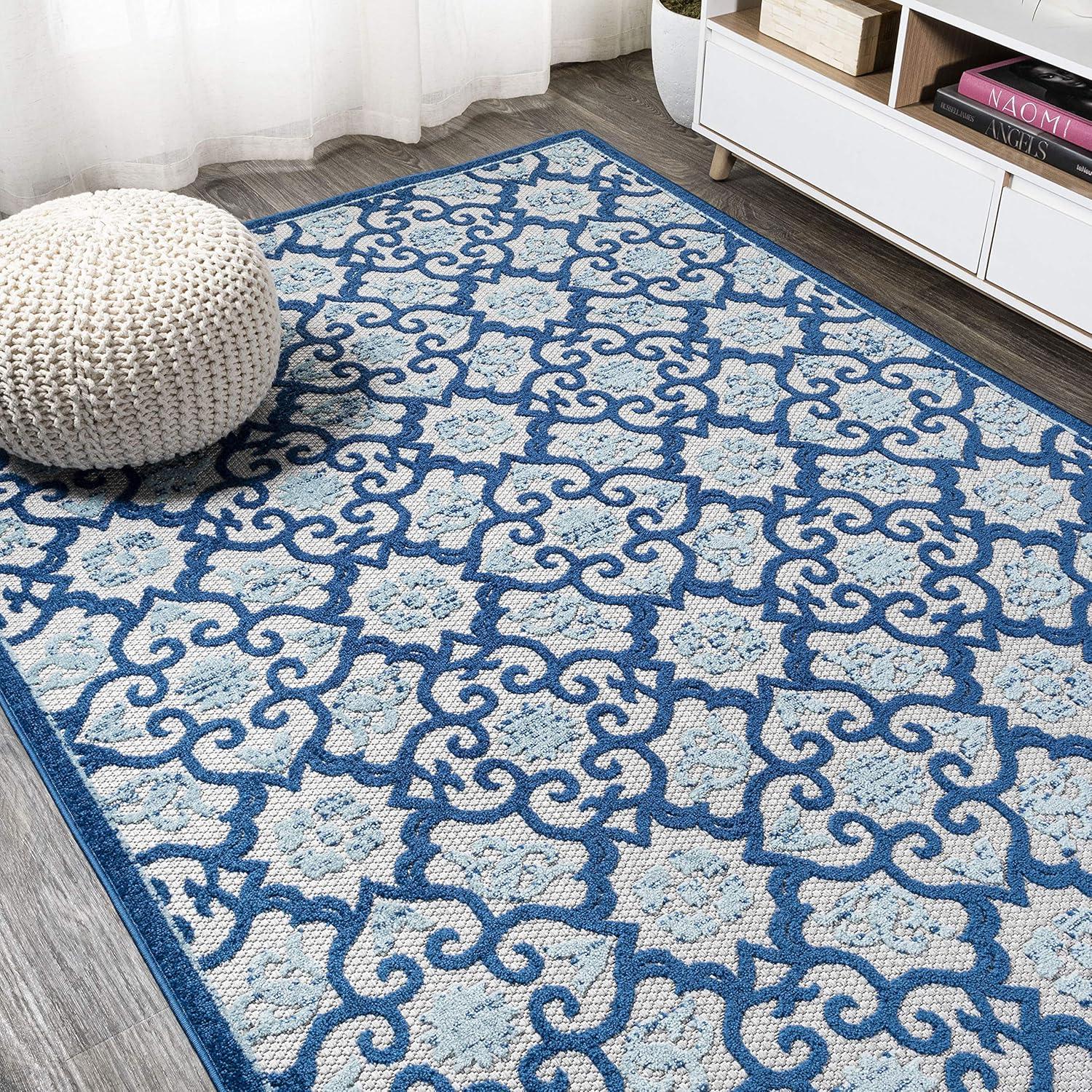 imageJONATHAN Y Tile Trellis Indoor Outdoor Runner Rug 2X8 Light GrayBlue Gallia HighLow for Backyard Patio Porch EasyCleaning High Traffic PetFriendly NonShedding AMC107B28Light GrayBlue