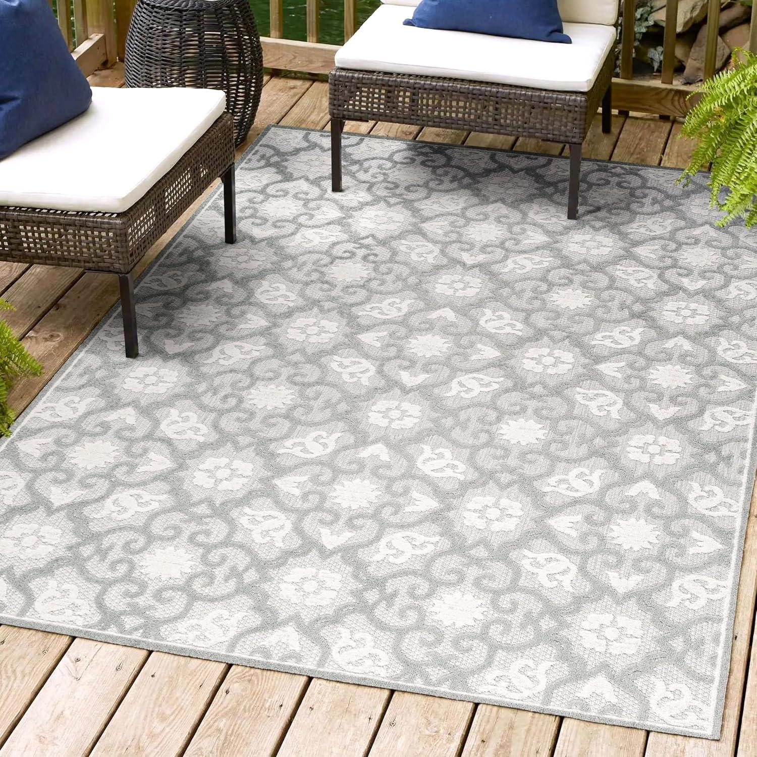 imageJONATHAN Y Tile Trellis Indoor Outdoor Runner Rug 2X8 Light GrayBlue Gallia HighLow for Backyard Patio Porch EasyCleaning High Traffic PetFriendly NonShedding AMC107B28Light GrayIvory