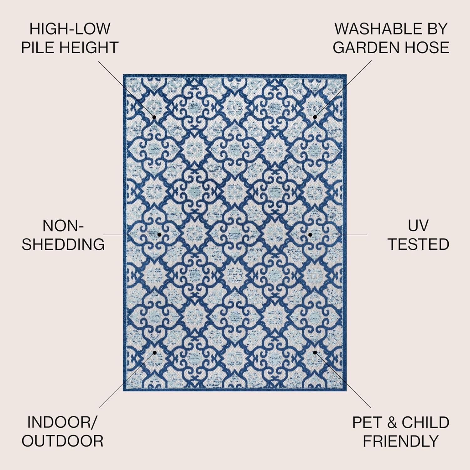 imageJONATHAN Y Tile Trellis Indoor Outdoor Runner Rug 2X8 Light GrayBlue Gallia HighLow for Backyard Patio Porch EasyCleaning High Traffic PetFriendly NonShedding AMC107B28Light GrayBlue