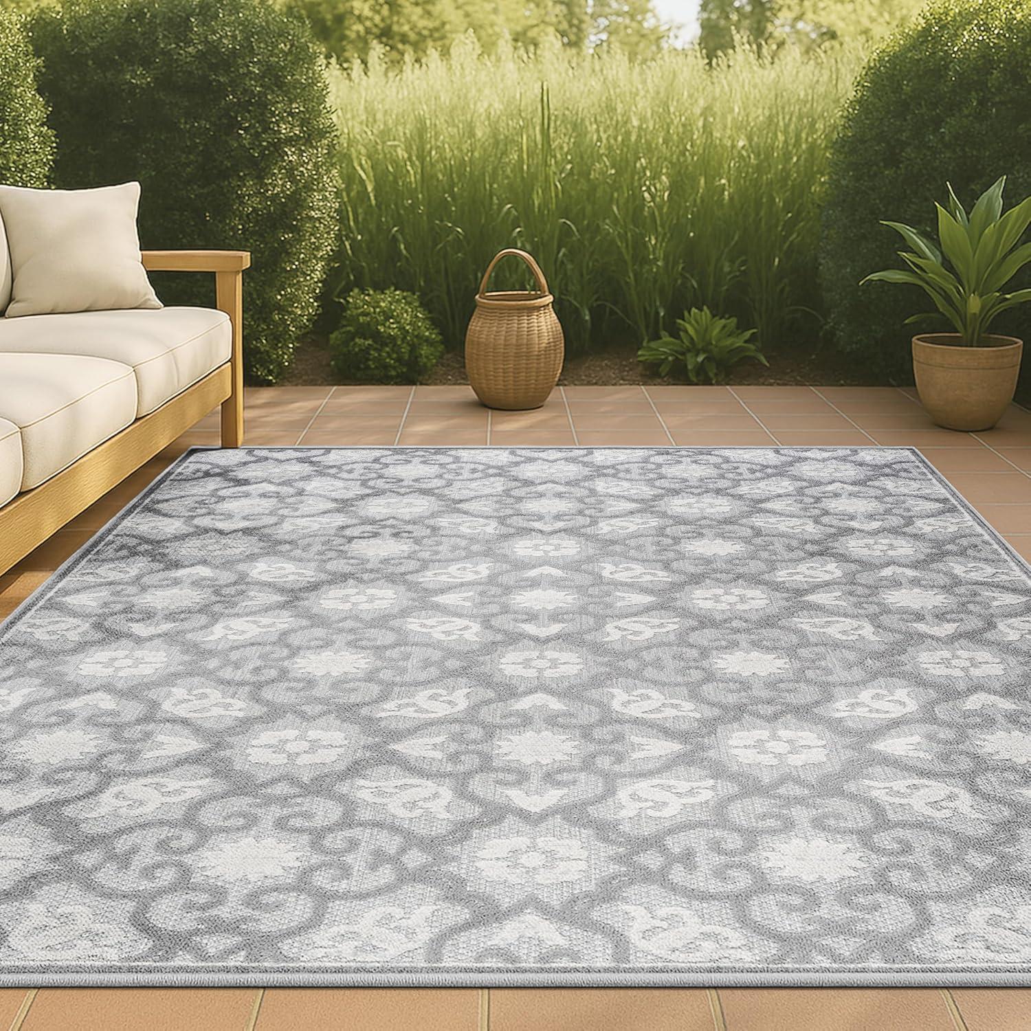 imageJONATHAN Y Tile Trellis Indoor Outdoor Runner Rug 2X8 Light GrayBlue Gallia HighLow for Backyard Patio Porch EasyCleaning High Traffic PetFriendly NonShedding AMC107B28Light GrayIvory
