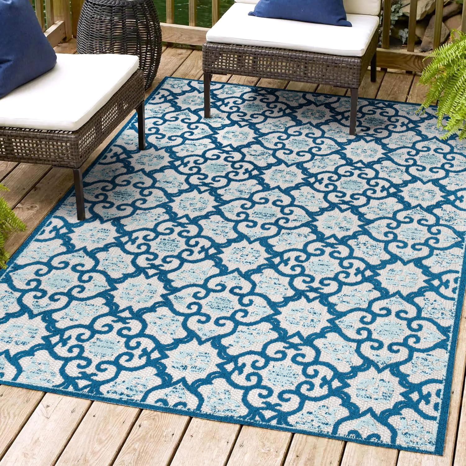 imageJONATHAN Y Tile Trellis Indoor Outdoor Runner Rug 2X8 Light GrayBlue Gallia HighLow for Backyard Patio Porch EasyCleaning High Traffic PetFriendly NonShedding AMC107B28Light GrayBlue