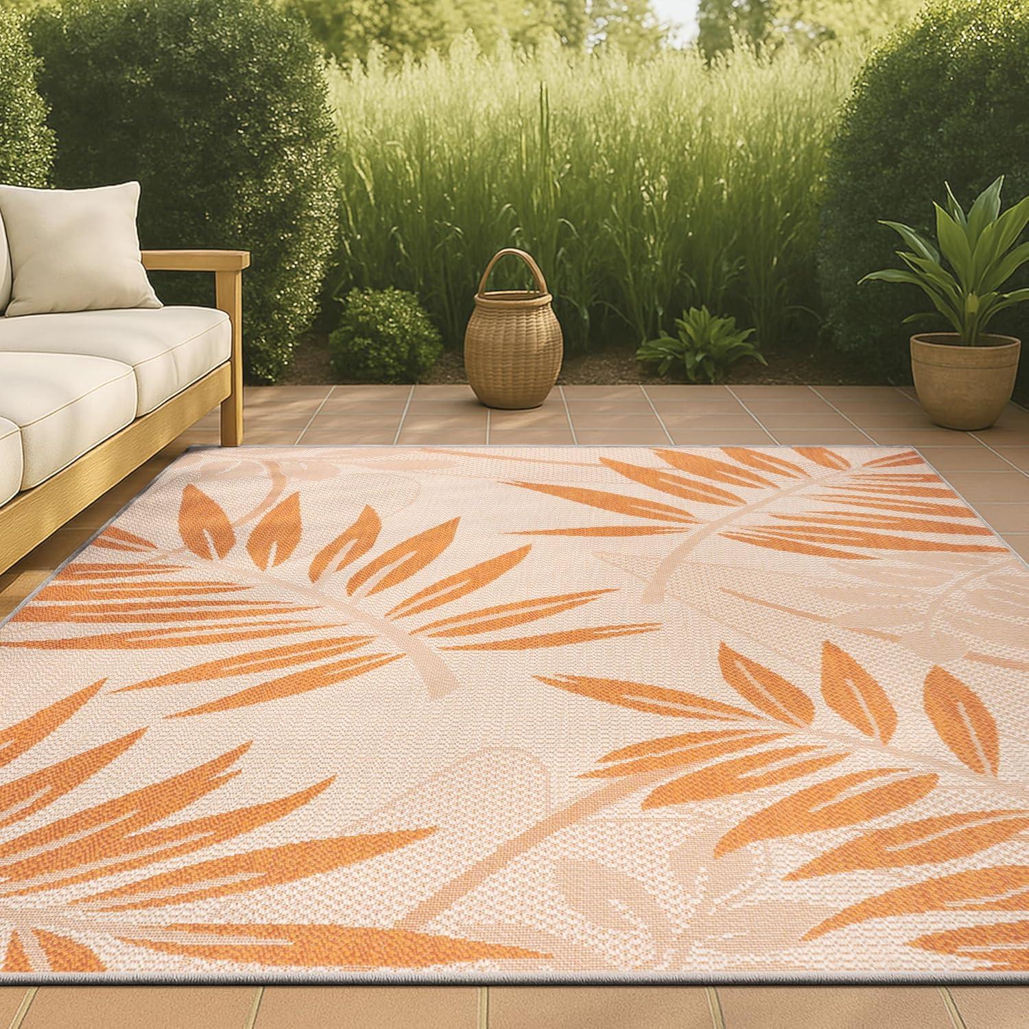 imageJONATHAN Y Tropical Palm Leaf Indoor Outdoor Runner Rug 2X8 CreamOrange Havana for Backyard Patio Porch EasyCleaning High Traffic PetFriendly NonShedding SMB208A28CreamOrange