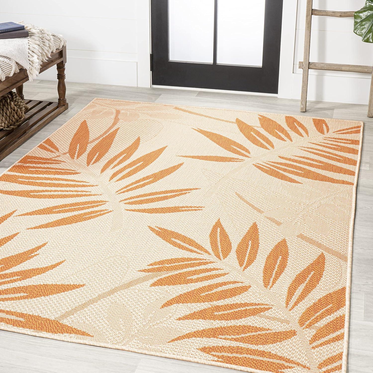 imageJONATHAN Y Tropical Palm Leaf Indoor Outdoor Runner Rug 2X8 CreamOrange Havana for Backyard Patio Porch EasyCleaning High Traffic PetFriendly NonShedding SMB208A28CreamOrange