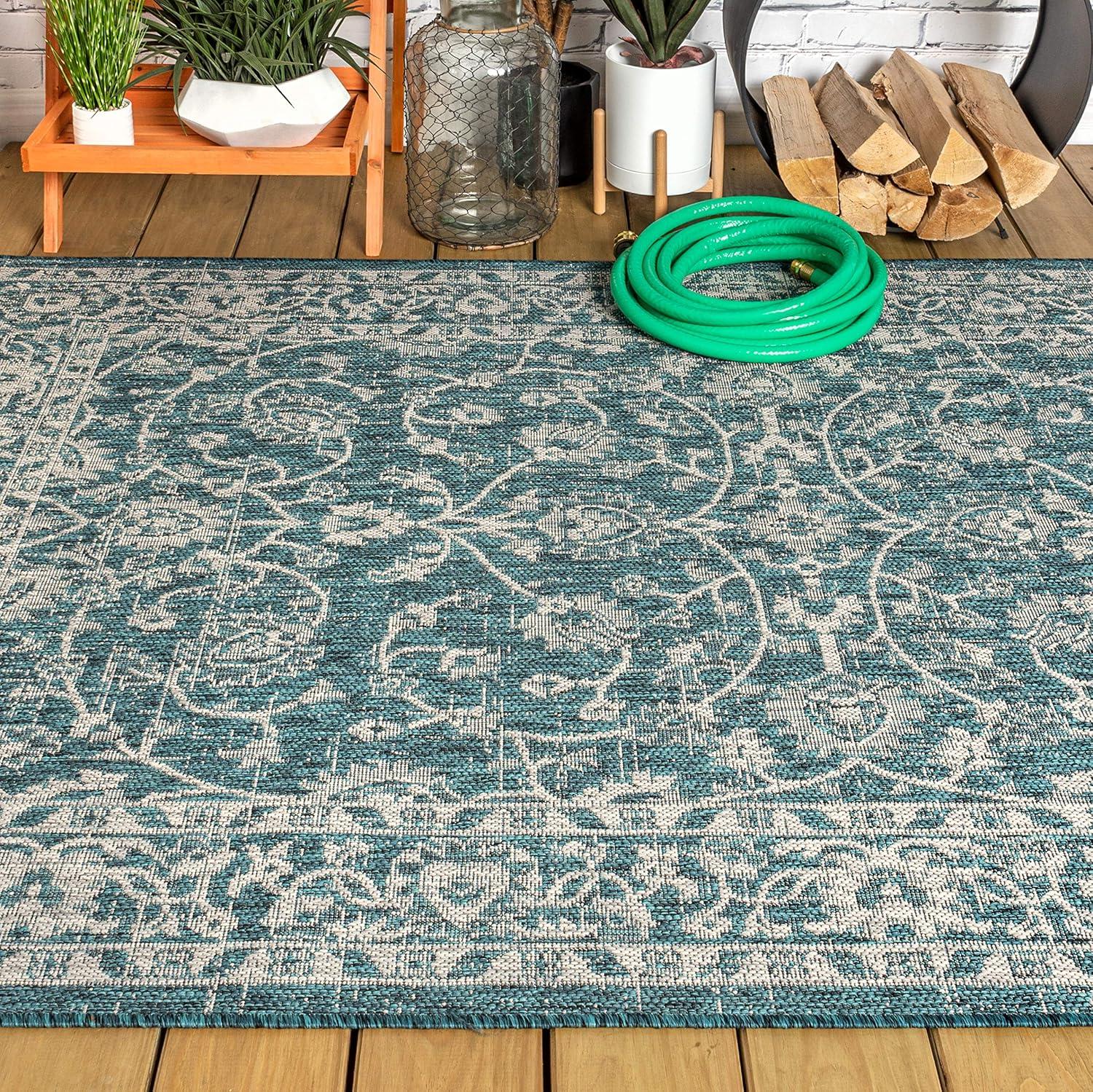 imageJONATHAN Y Vine ampamp Border Indoor Outdoor Runner Rug 2X8 NavyGray Palazzo Textured Weave for Backyard Patio Porch EasyCleaning High Traffic PetFriendly NonShedding SMB103A28TealGray