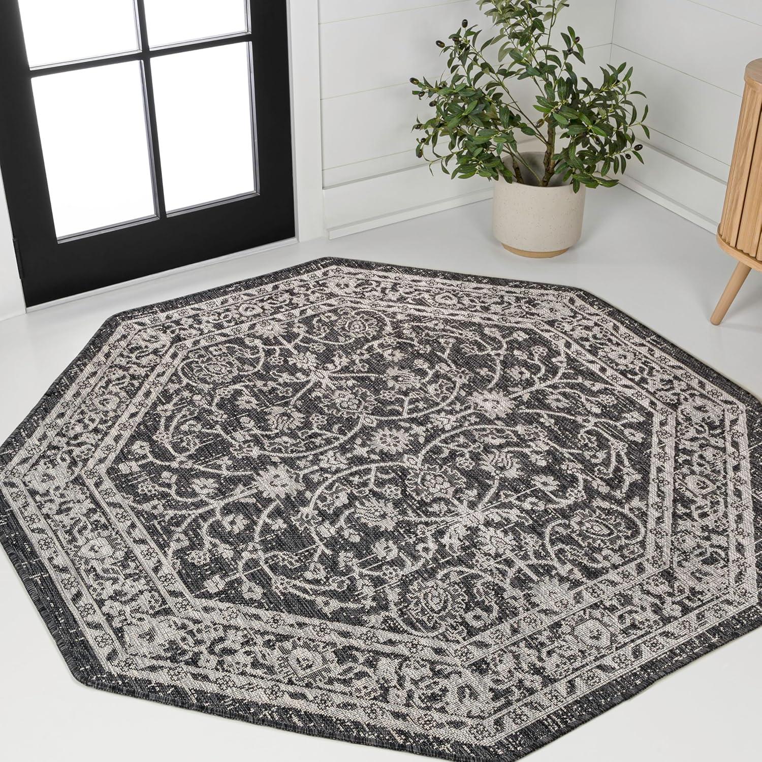imageJONATHAN Y Vine ampamp Border Indoor Outdoor Runner Rug 2X8 NavyGray Palazzo Textured Weave for Backyard Patio Porch EasyCleaning High Traffic PetFriendly NonShedding SMB103A28BlackGray