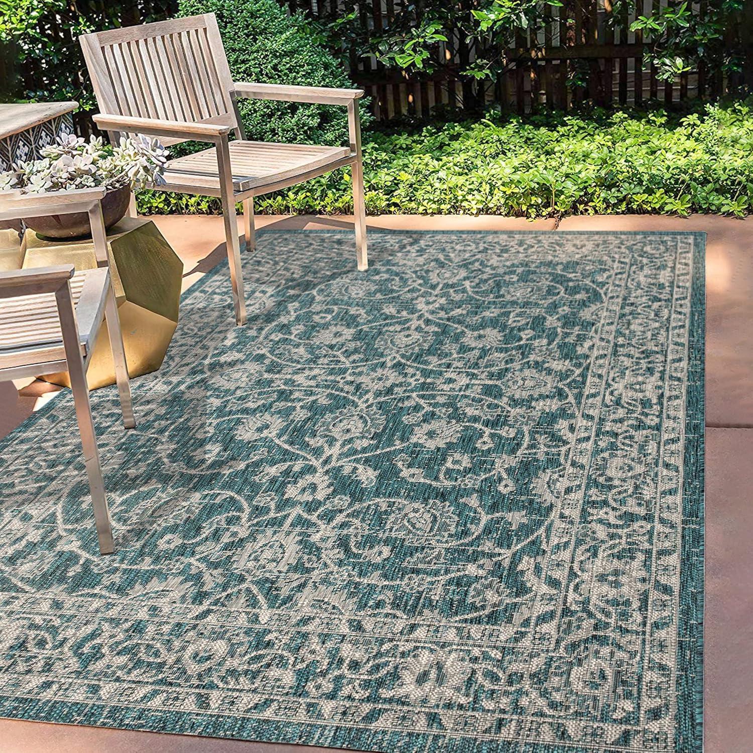 imageJONATHAN Y Vine ampamp Border Indoor Outdoor Runner Rug 2X8 NavyGray Palazzo Textured Weave for Backyard Patio Porch EasyCleaning High Traffic PetFriendly NonShedding SMB103A28TealGray