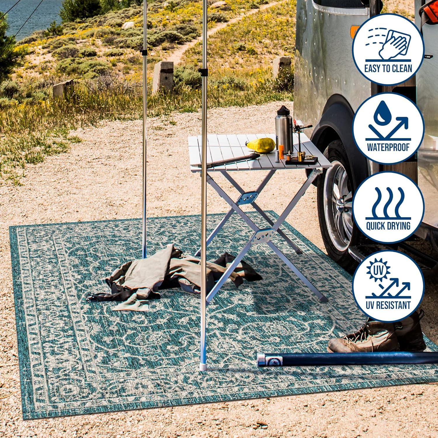 imageJONATHAN Y Vine ampamp Border Indoor Outdoor Runner Rug 2X8 NavyGray Palazzo Textured Weave for Backyard Patio Porch EasyCleaning High Traffic PetFriendly NonShedding SMB103A28TealGray