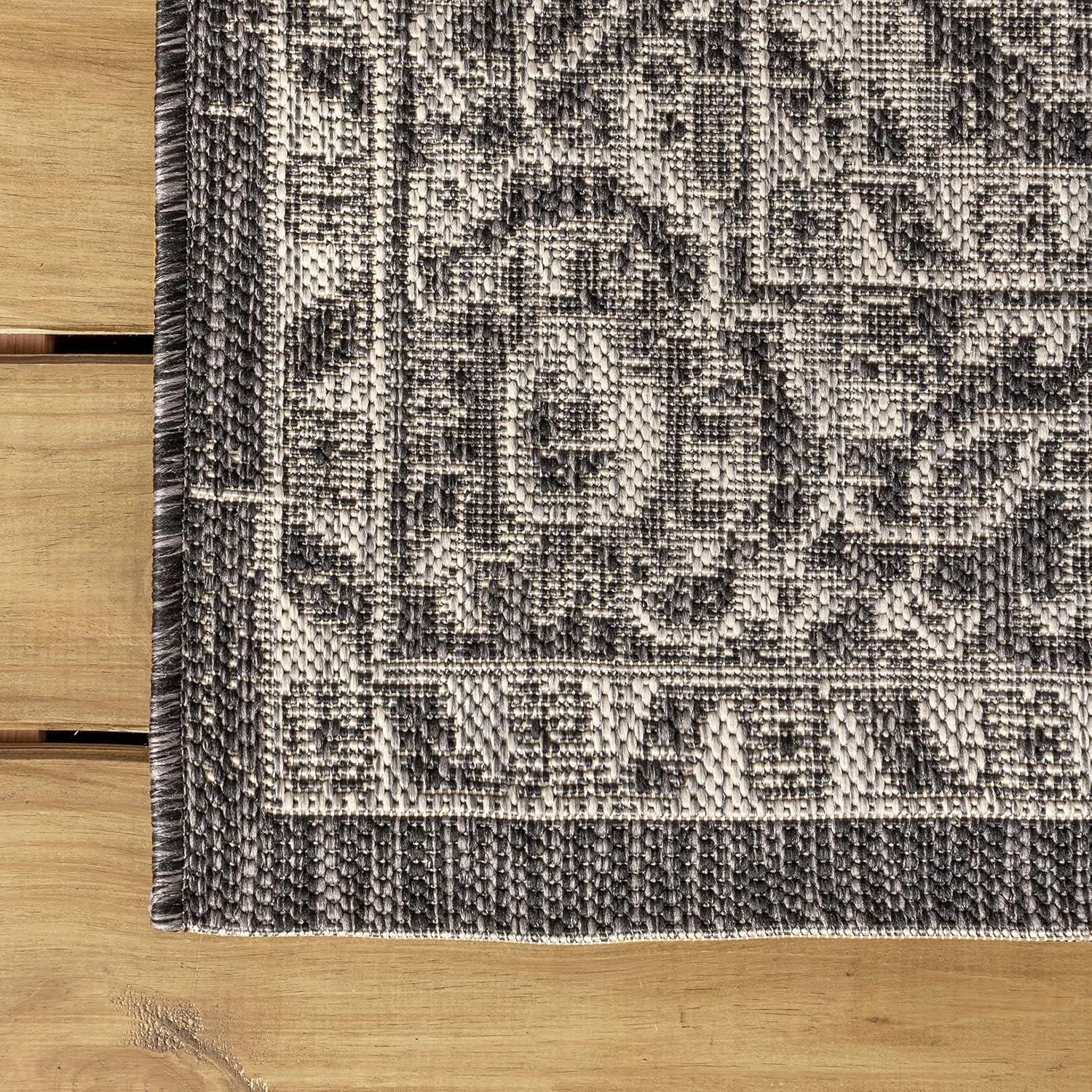 imageJONATHAN Y Vine ampamp Border Indoor Outdoor Runner Rug 2X8 NavyGray Palazzo Textured Weave for Backyard Patio Porch EasyCleaning High Traffic PetFriendly NonShedding SMB103A28BlackGray