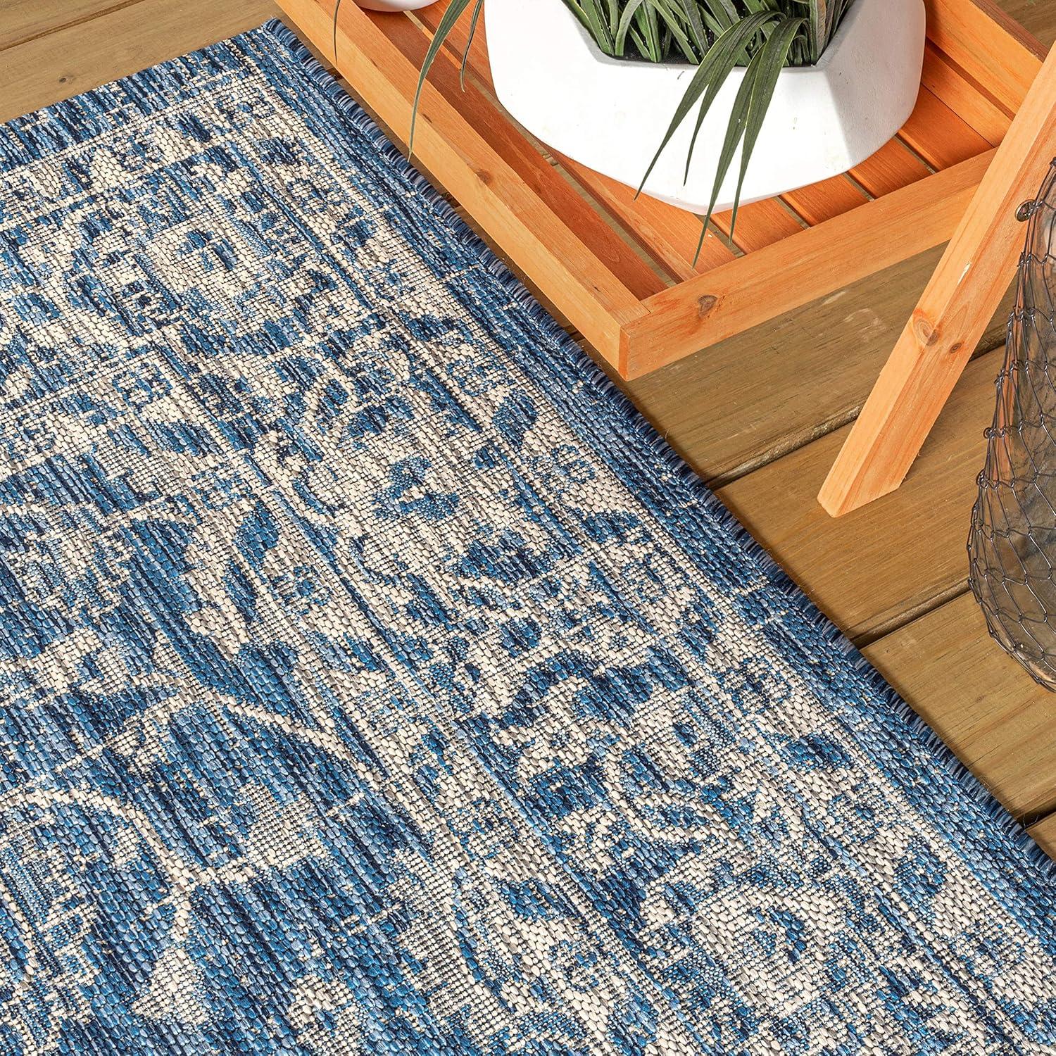imageJONATHAN Y Vine ampamp Border Indoor Outdoor Runner Rug 2X8 NavyGray Palazzo Textured Weave for Backyard Patio Porch EasyCleaning High Traffic PetFriendly NonShedding SMB103A28NavyGray