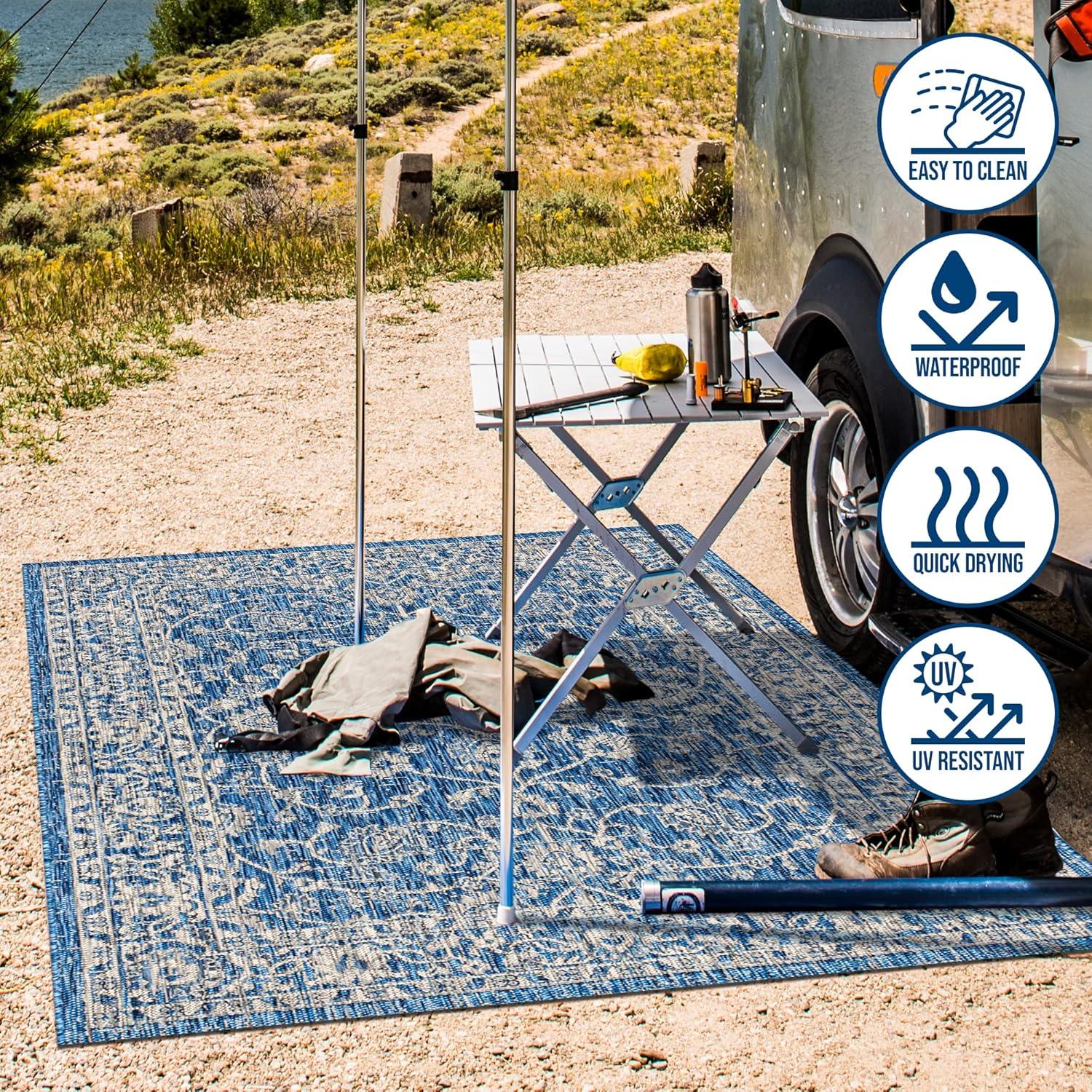 imageJONATHAN Y Vine ampamp Border Indoor Outdoor Runner Rug 2X8 NavyGray Palazzo Textured Weave for Backyard Patio Porch EasyCleaning High Traffic PetFriendly NonShedding SMB103A28NavyGray