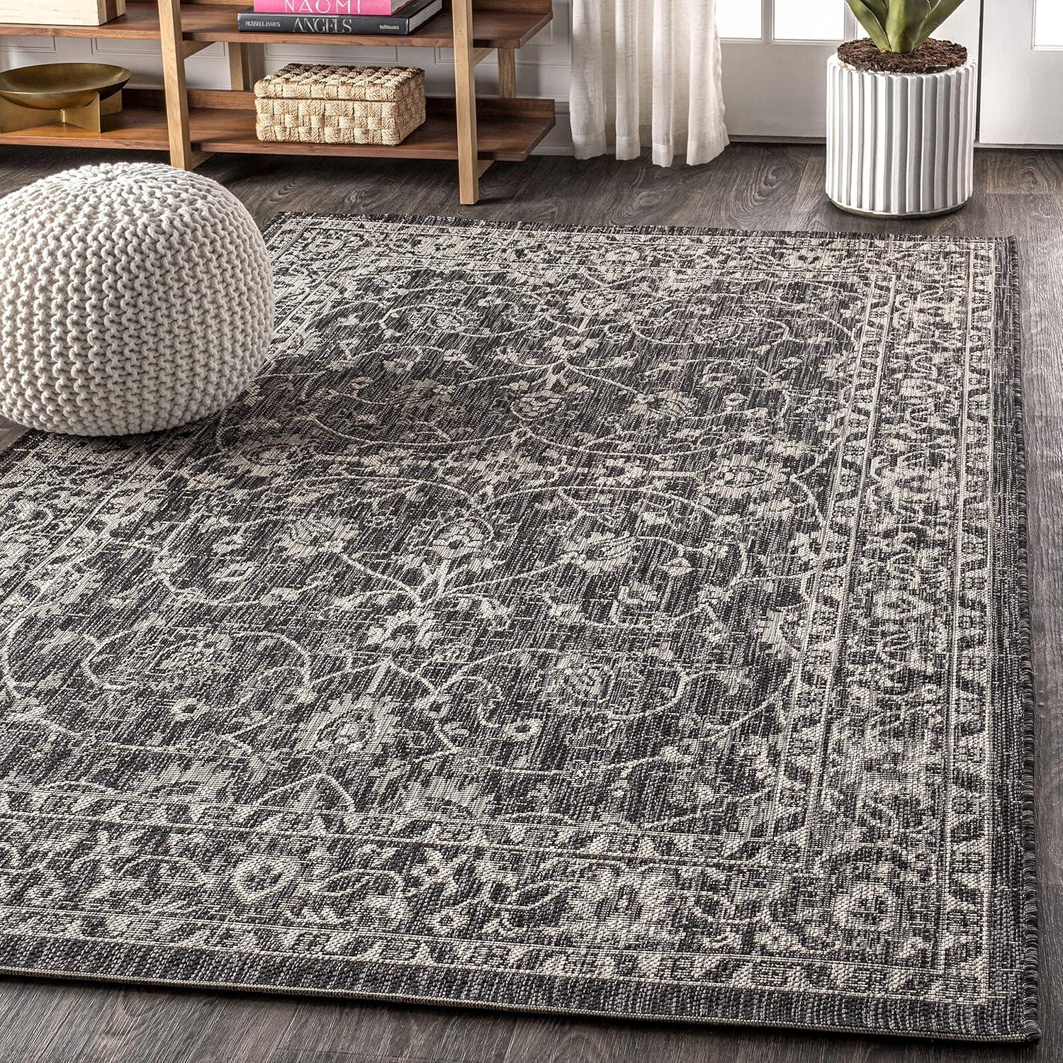 imageJONATHAN Y Vine ampamp Border Indoor Outdoor Runner Rug 2X8 NavyGray Palazzo Textured Weave for Backyard Patio Porch EasyCleaning High Traffic PetFriendly NonShedding SMB103A28BlackGray