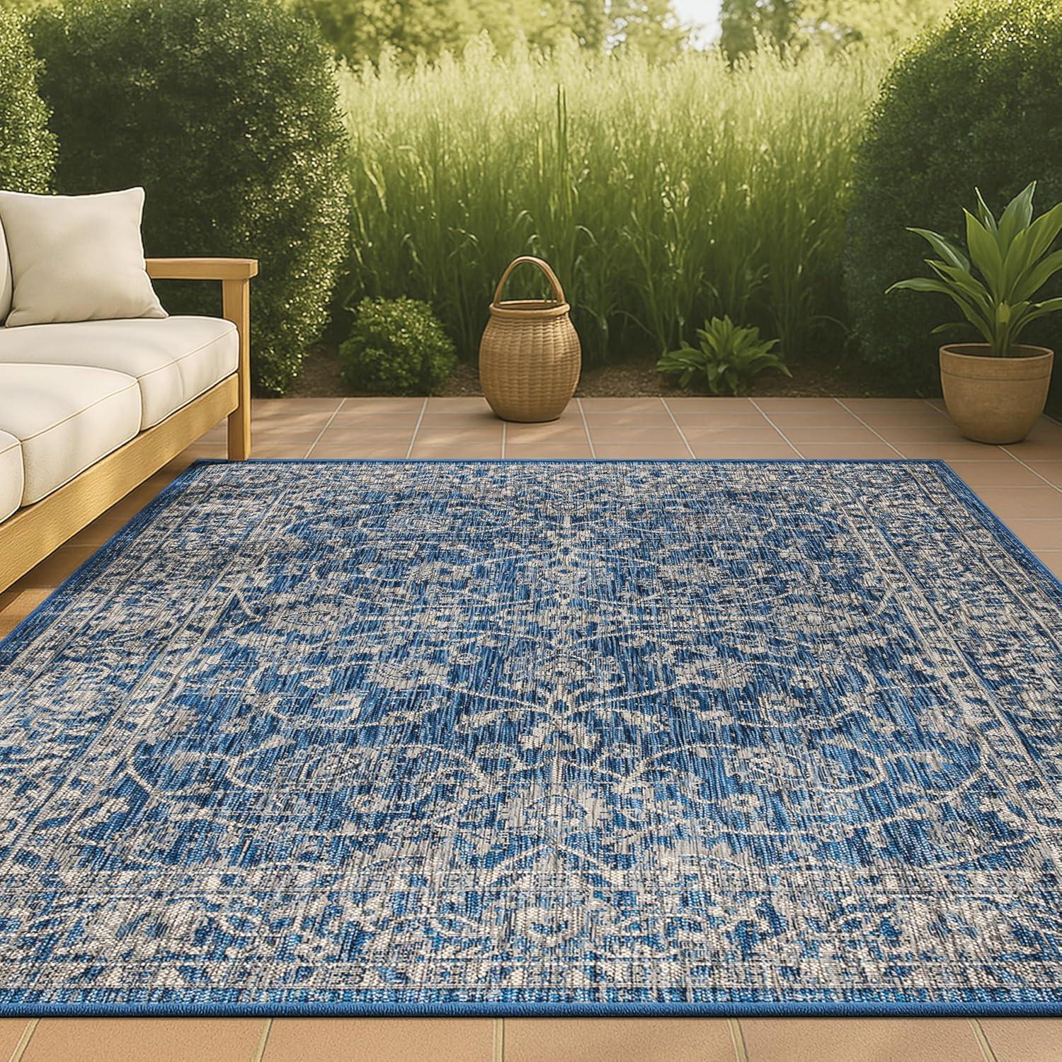 imageJONATHAN Y Vine ampamp Border Indoor Outdoor Runner Rug 2X8 NavyGray Palazzo Textured Weave for Backyard Patio Porch EasyCleaning High Traffic PetFriendly NonShedding SMB103A28NavyGray