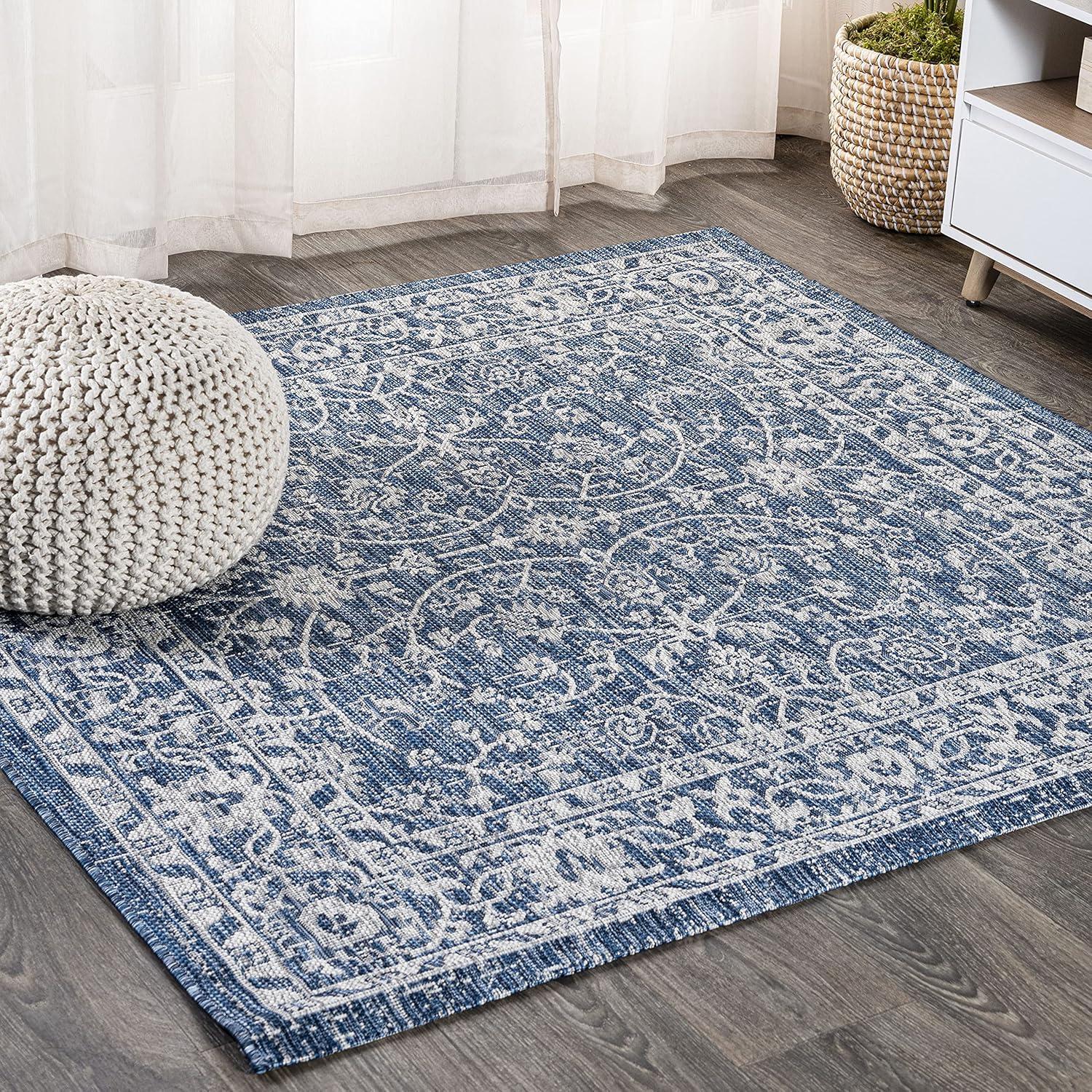 imageJONATHAN Y Vine ampamp Border Indoor Outdoor Runner Rug 2X8 NavyGray Palazzo Textured Weave for Backyard Patio Porch EasyCleaning High Traffic PetFriendly NonShedding SMB103A28NavyGray