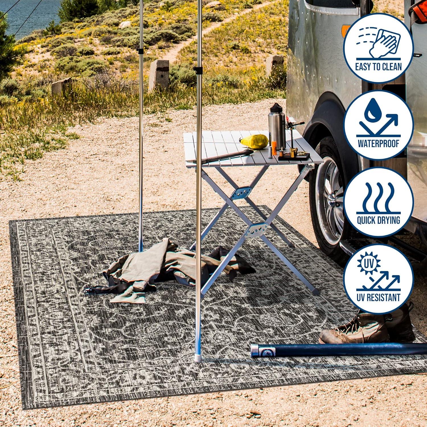 imageJONATHAN Y Vine ampamp Border Indoor Outdoor Runner Rug 2X8 NavyGray Palazzo Textured Weave for Backyard Patio Porch EasyCleaning High Traffic PetFriendly NonShedding SMB103A28BlackGray