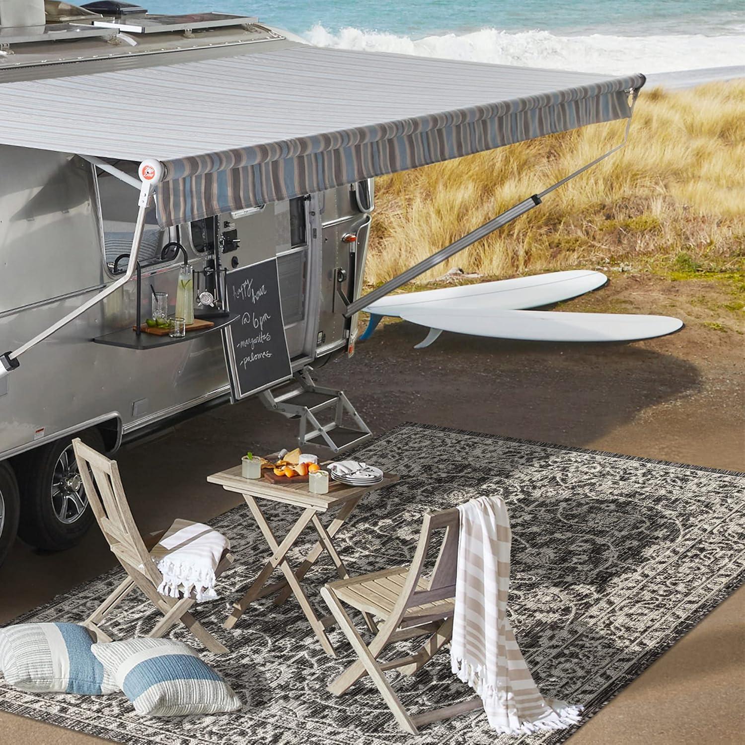 imageJONATHAN Y Vine ampamp Border Indoor Outdoor Runner Rug 2X8 NavyGray Palazzo Textured Weave for Backyard Patio Porch EasyCleaning High Traffic PetFriendly NonShedding SMB103A28BlackGray